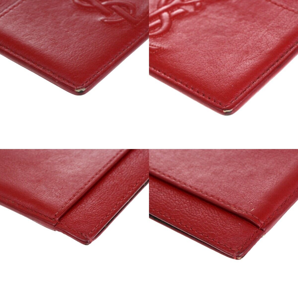 YVES SAINT LAURENT YSL Logo Card Case Wallet Leather Red Made in Italy 63EB822