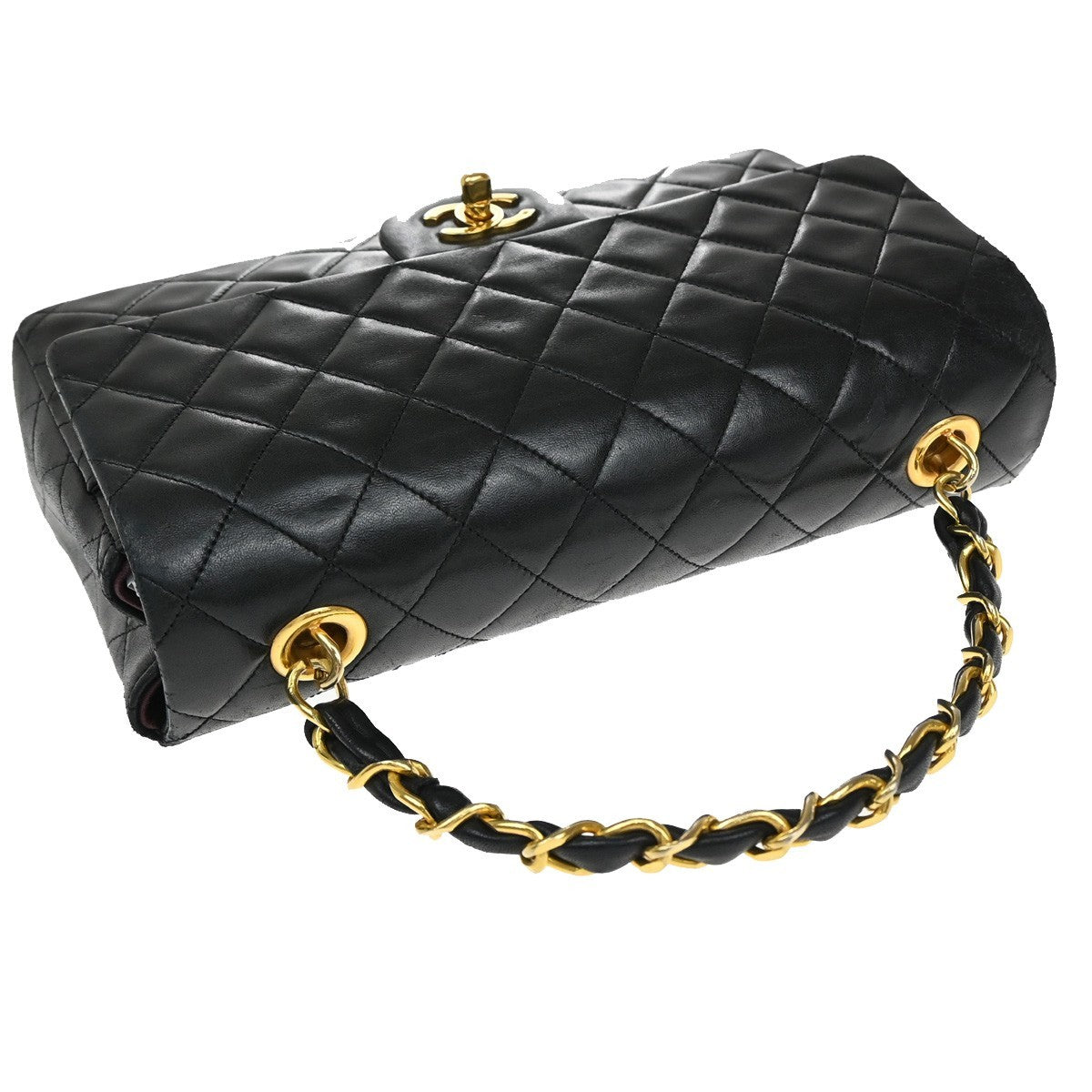 CHANEL CC Matelasse 25 Chain Top Handle Hand Bag Leather Black Vintage 870RF470