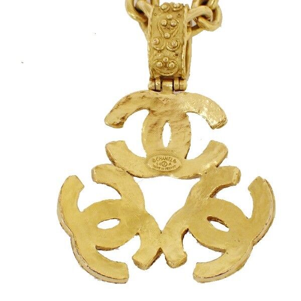 CHANEL Triple CC Chain Pendant Necklace 94A Gold Accessory Vinatge 636RJ025