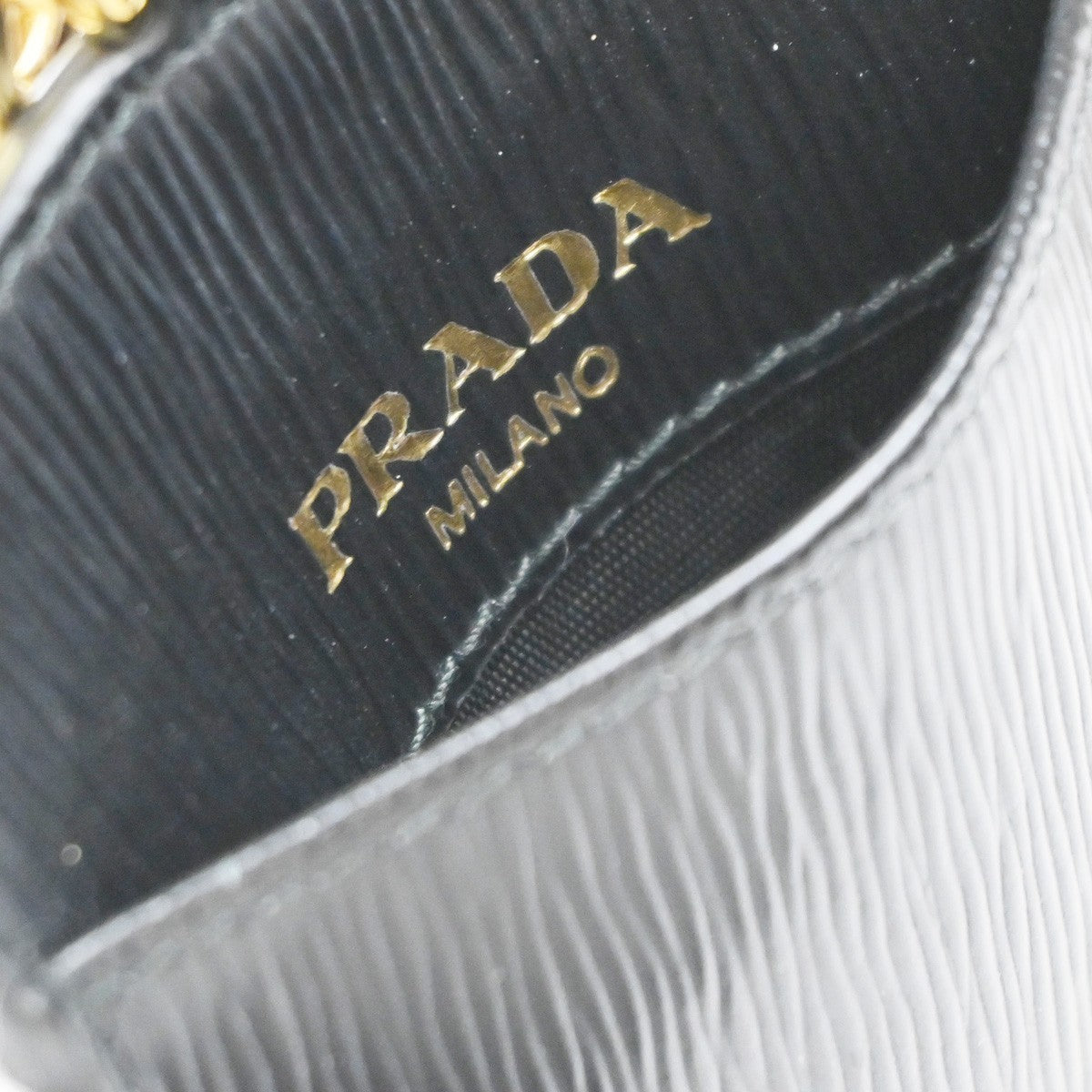 PRADA Logo Strap Card Pass Case Leather Black GHW 65RP149