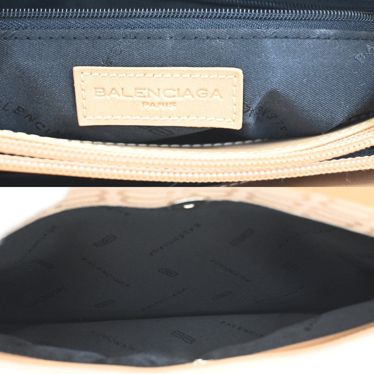 BALENCIAGA Logo BB Pattern Hand Tote Bag Canvas Leather Beige SHW 09CA910
