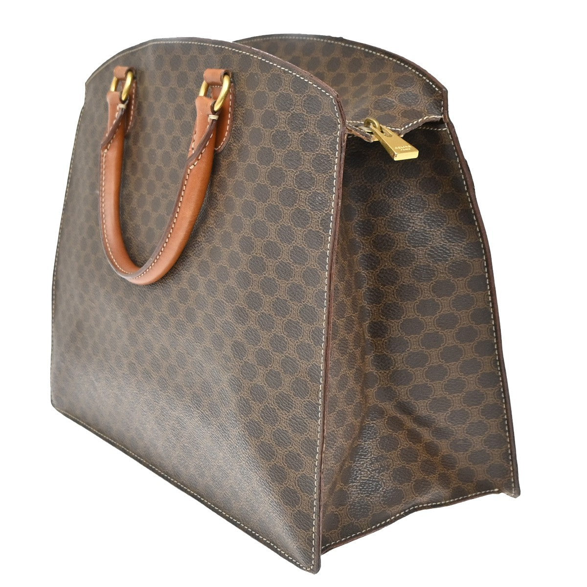 CELINE Logo Macadam Pattern Hand Bag PVC Leather Brown GHW Italy 60KP454