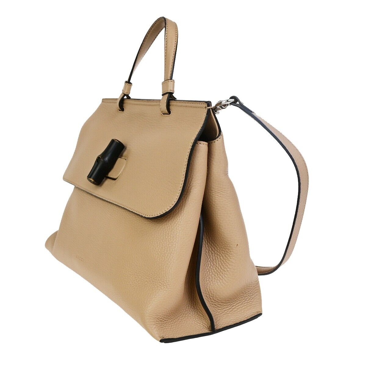 GUCCI GG Logo Daily 2Way Shoulder Hand Bag Bamboo Leather Pink Beige 75FB208