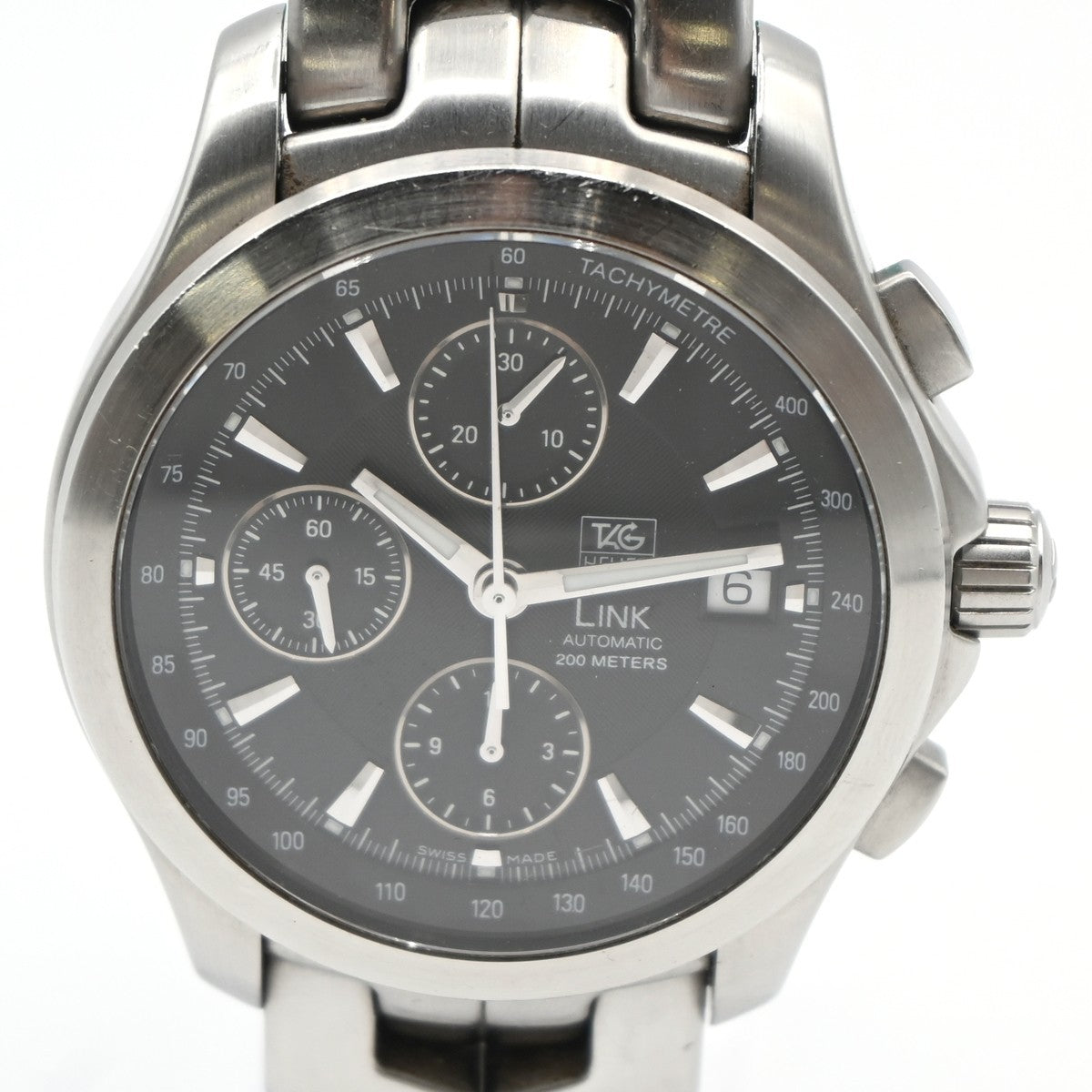 TAG HEUER Link Date Watch 43mm CJF2110 Chronograph AT Black Dial SS 47LC593