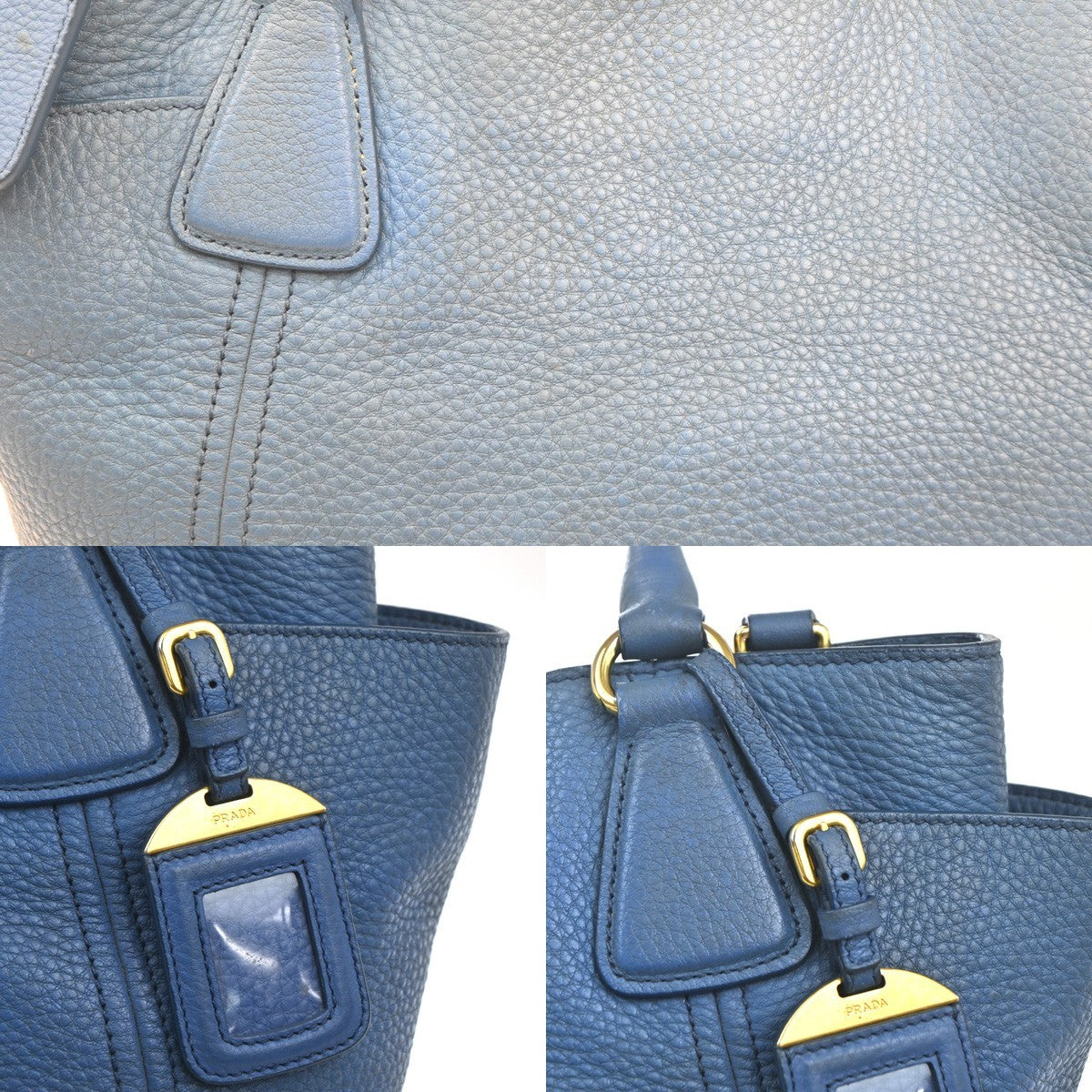 PRADA Logo 2way Shoulder Hand Bag Vitello Daino Leather Blue GHW 76MA442