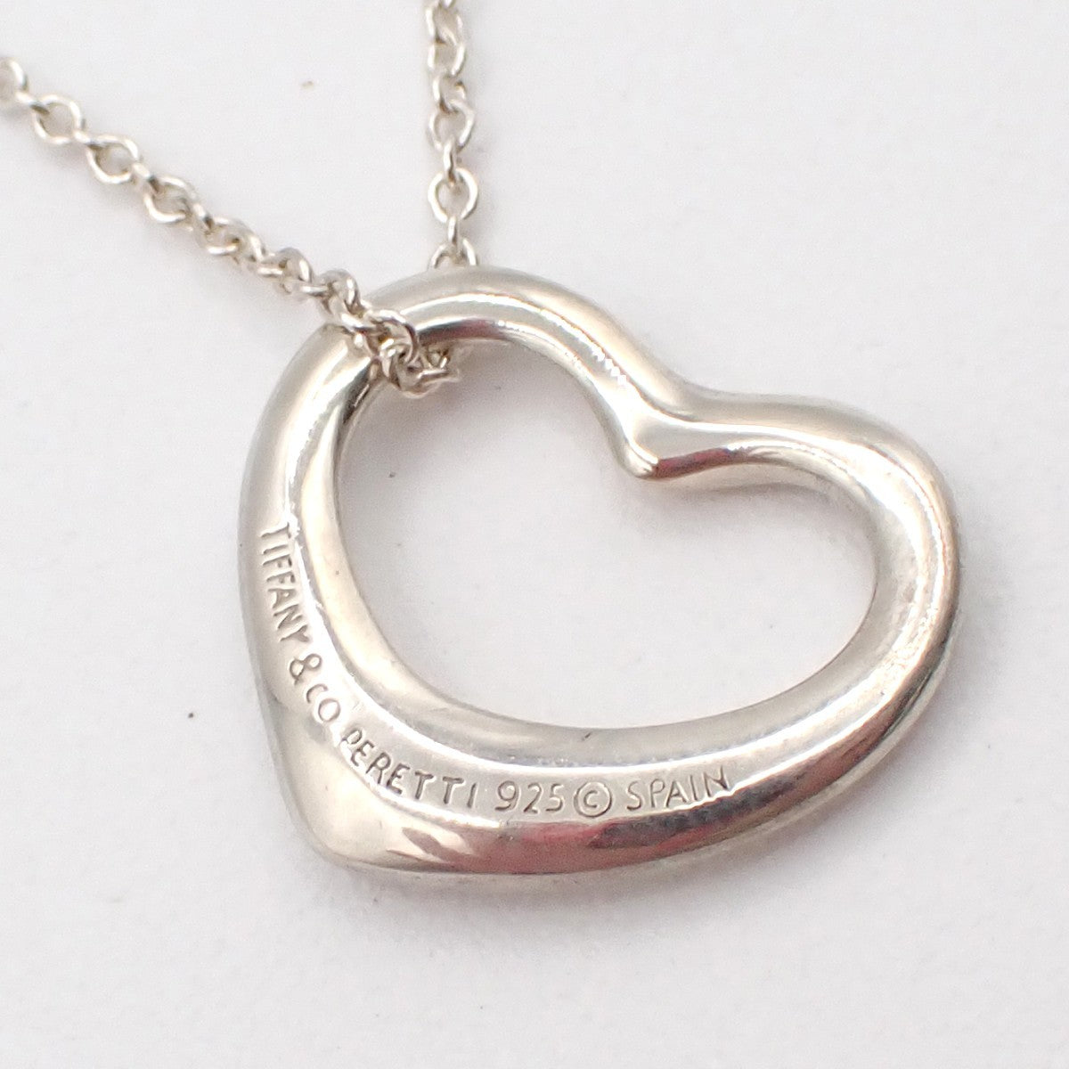 TIFFANY & CO. Logo Open Heart 16mm Chain Necklace Silver AG925 Spain 63TA574