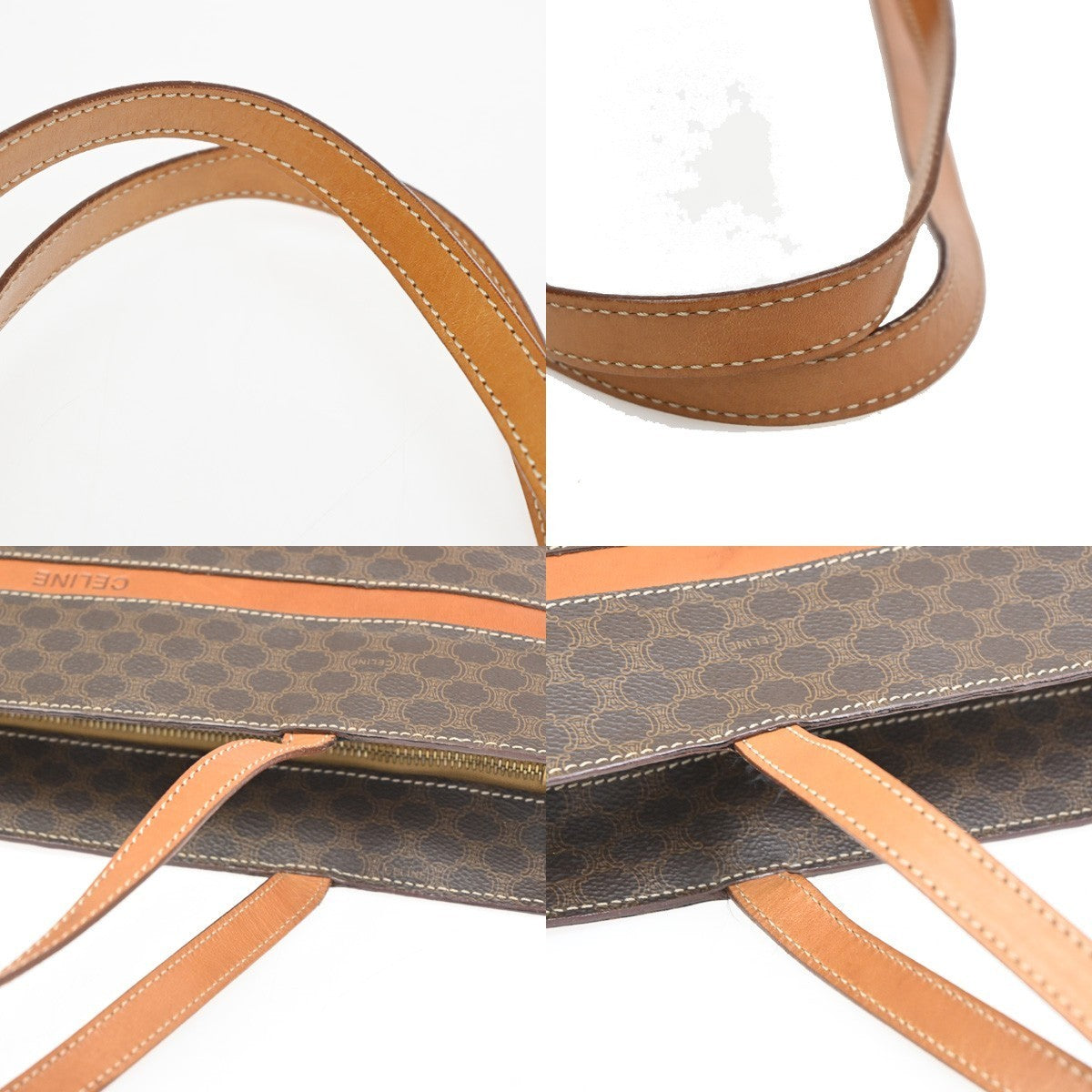 CELINE Macadam Pattern Shoulder Tote Bag PVC Leather Brown Gold Italy 69KC468