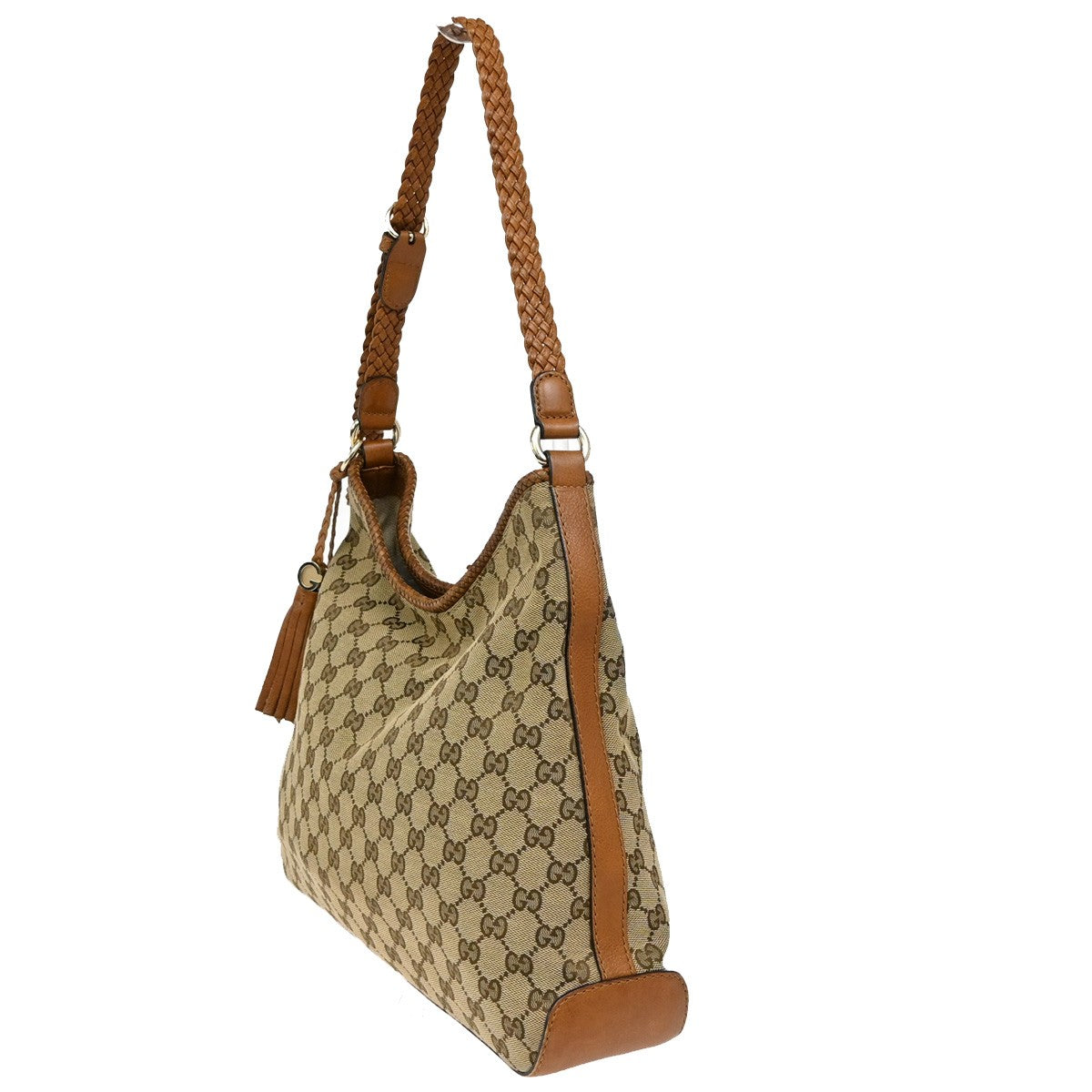 GUCCI Logo Marrakech GG Pattern Shoulder Hobo Bag Canvas Leather Brown 85YH679