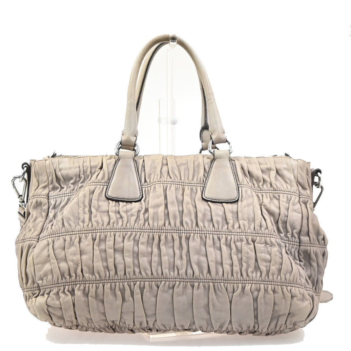 PRADA Logo Gaufre 2Way Shouler Hand Bag Leather Gray SHW Italy 35YJ258