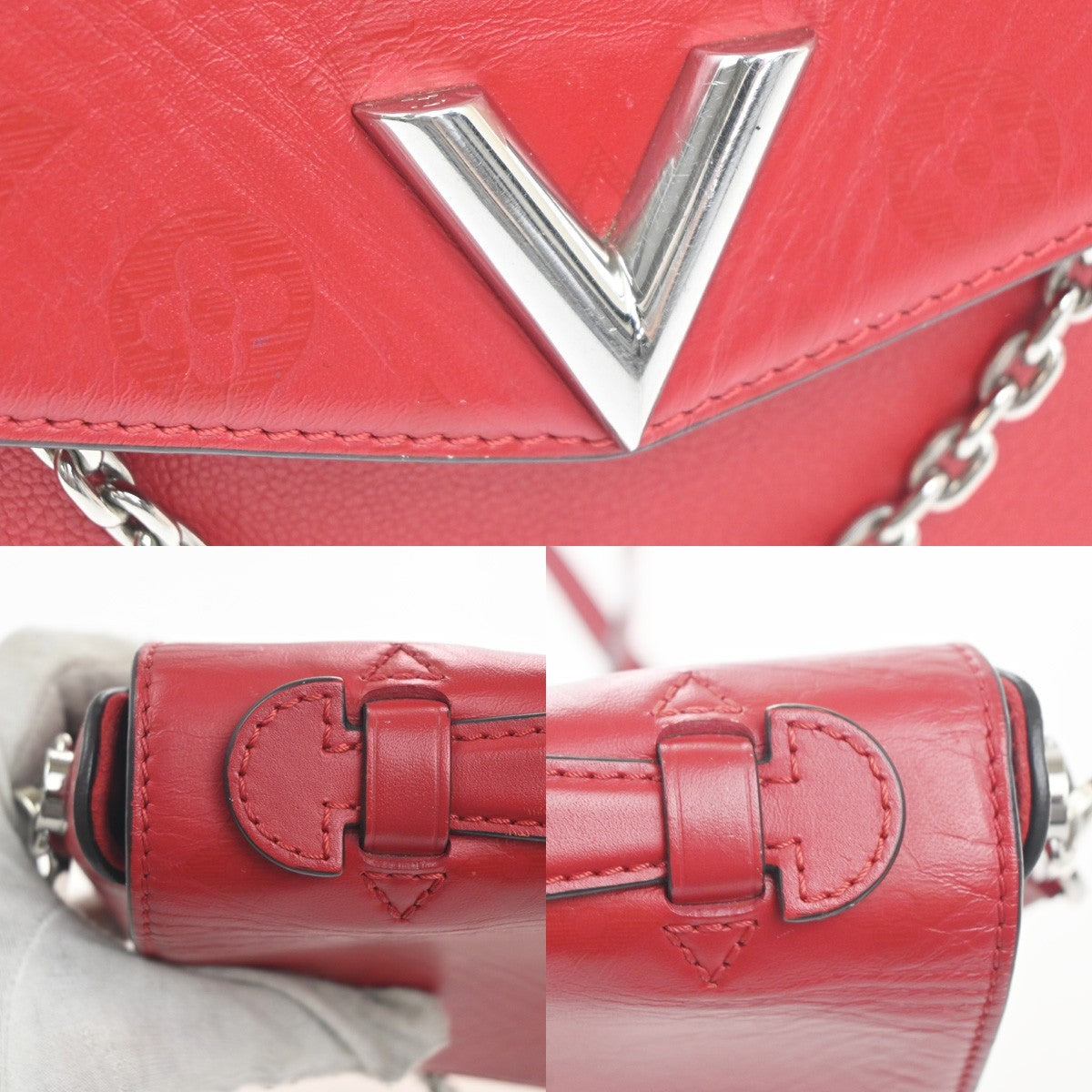 LOUIS VUITTON Very Messenger 2way Shoulder Hand Bag Monogram Leather Red 52MA426