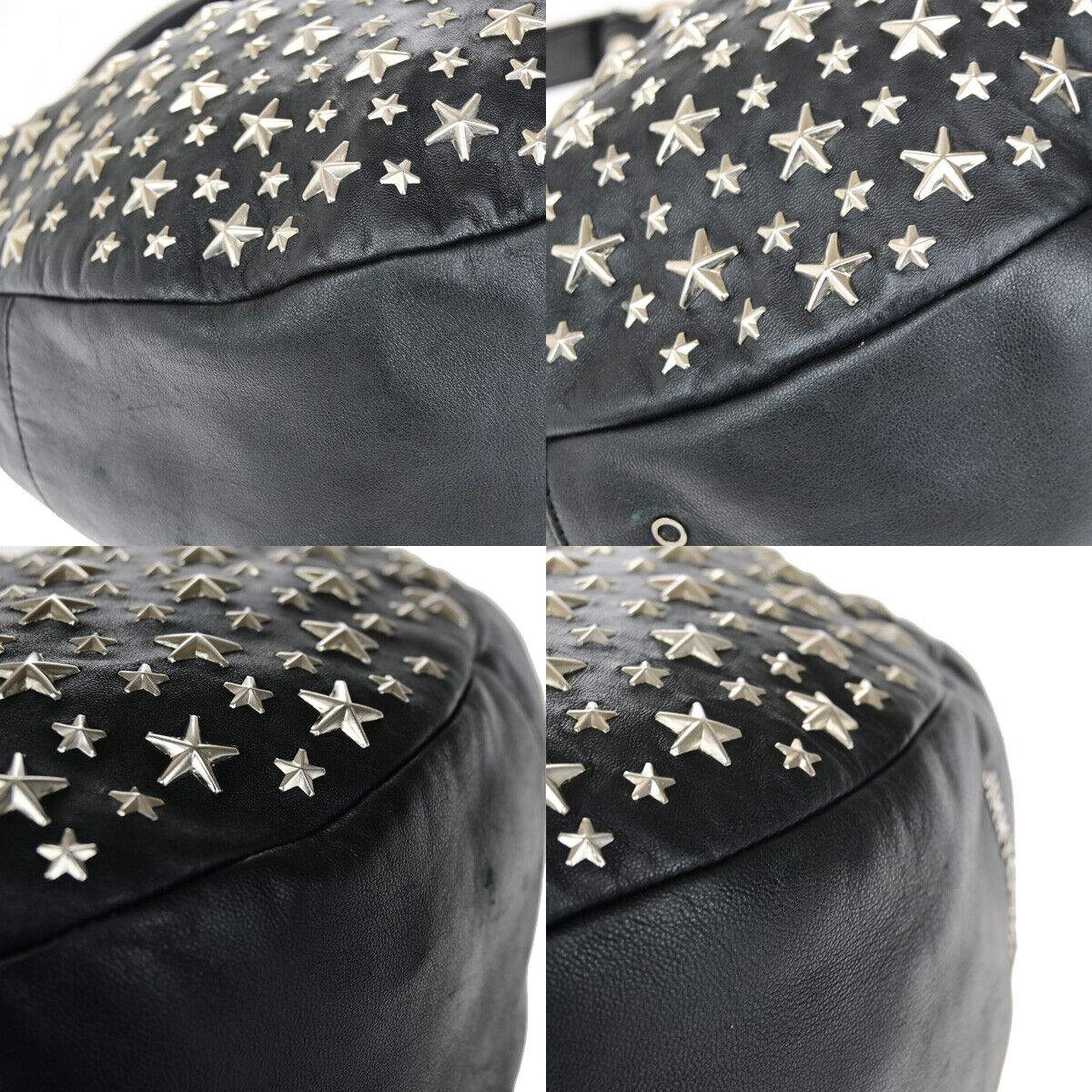 JIMMY CHOO Logo Sky Shoulder Hand Bag Star Studs Leather Black SHW Italy 31YG578