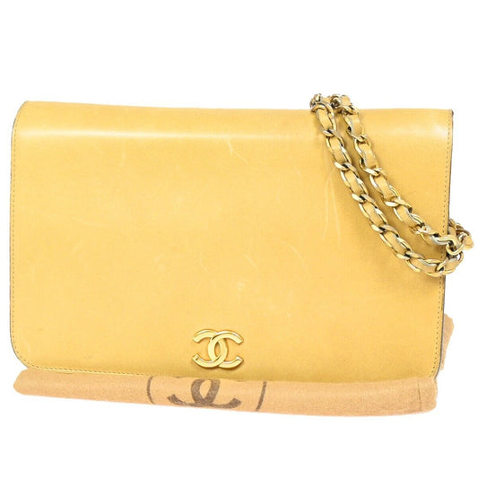 CHANEL CC Logo Chain Shoulder Bag Leather Beige GHW France Vintage 605EB035