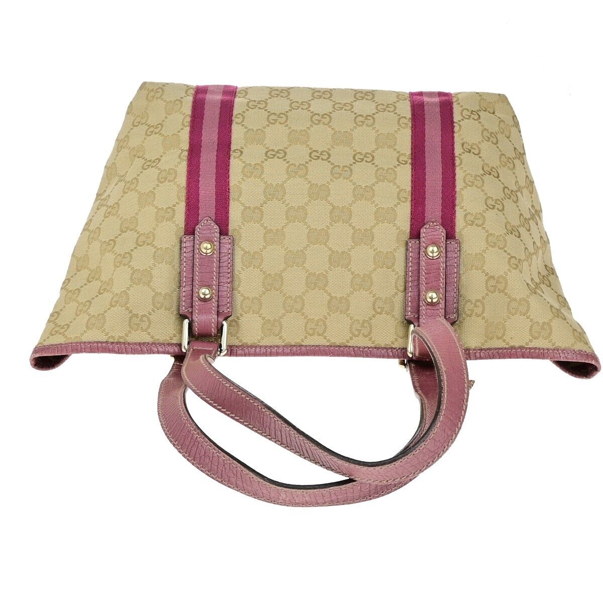 GUCCI Logo GG Pattern Shoulder Tote Bag Canvas Leather Brown Pink Italy 32FB390