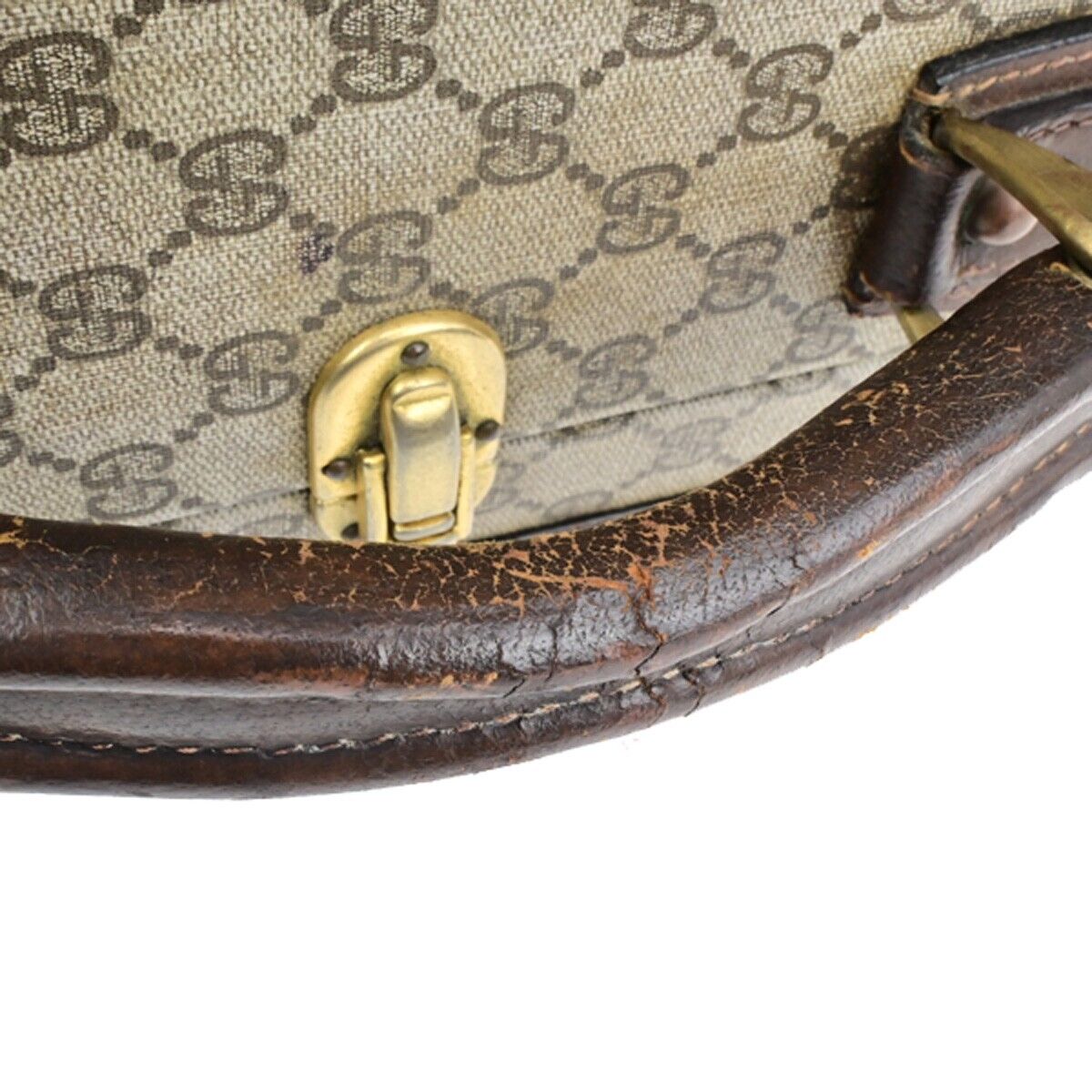 GUCCI Logo GG Pattern Suitcase Hand Bag Supreme Leather Brown Italy 03FB256