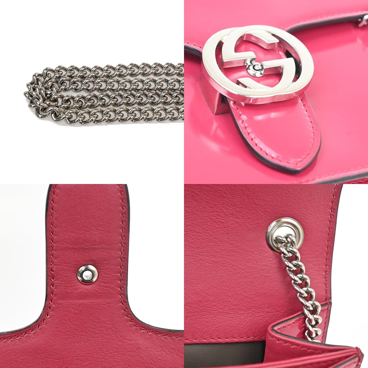 GUCCI Interlocking G Mini Chain Shoulder Bag patent Leather Pink SHW 71TA665