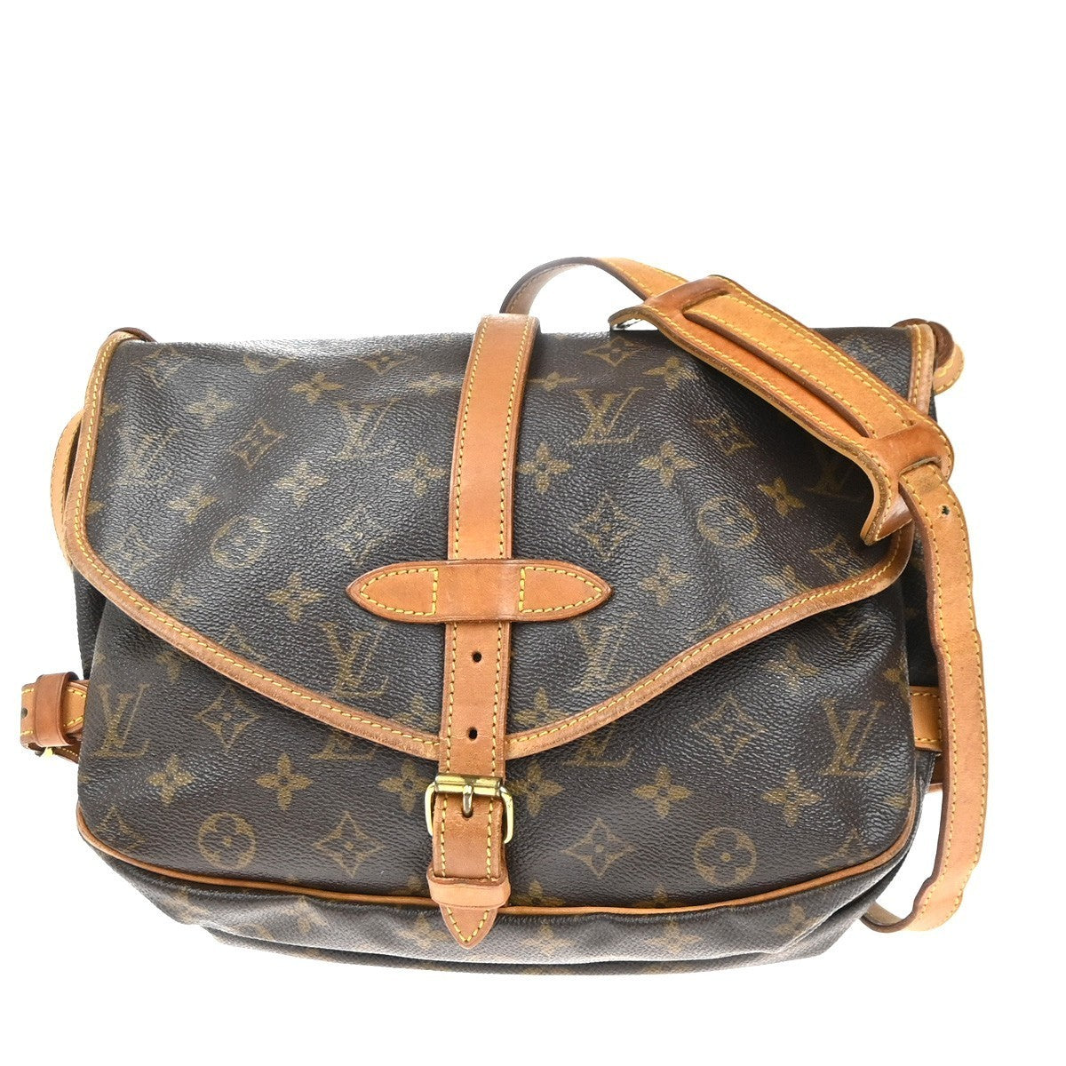 LOUIS VUITTON Logo Saumur 30 Shoulder Bag Monogram Leather Brown M42256 73KP436