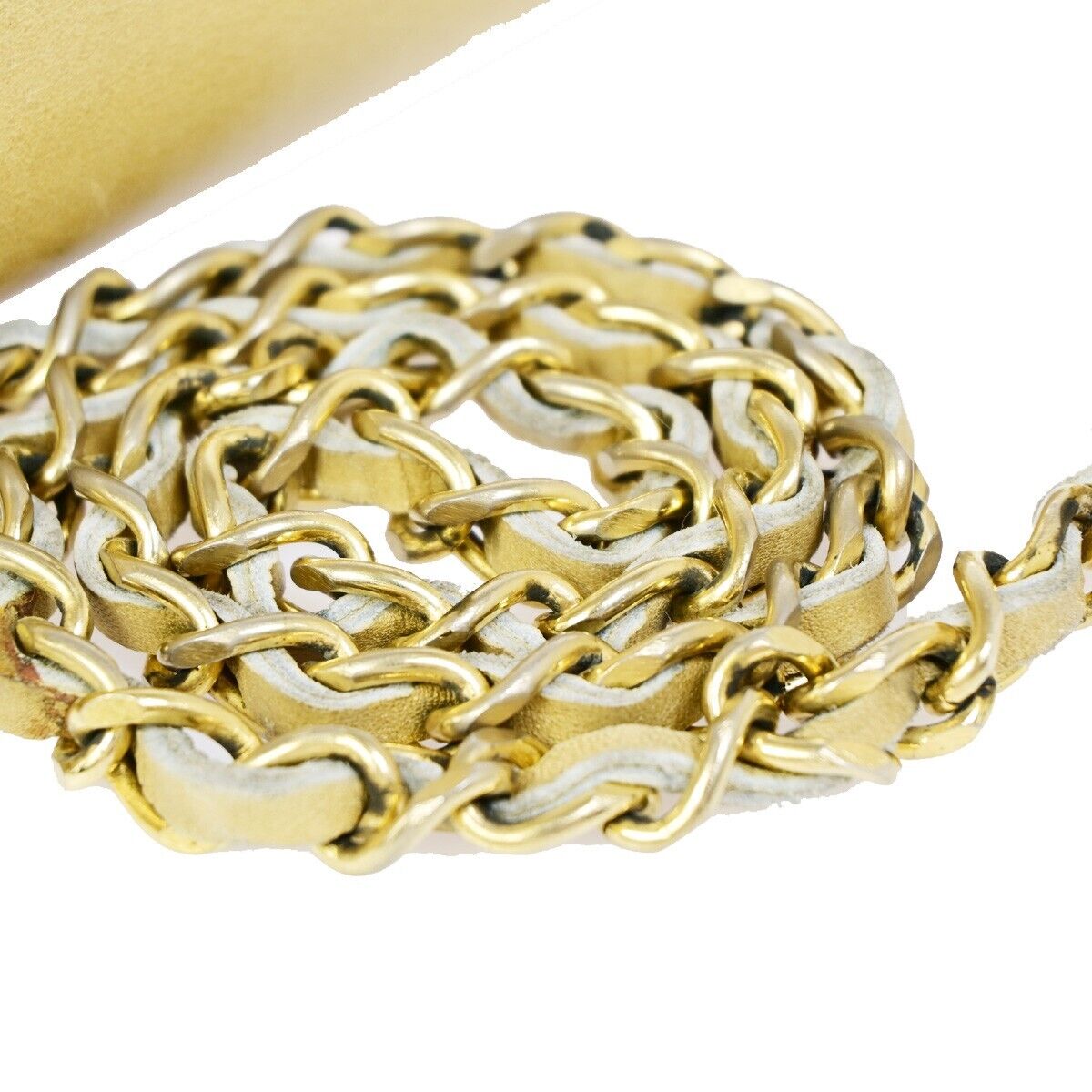 CHANEL CC Logo Chain Shoulder Bag Leather Beige GHW France Vintage 605EB035