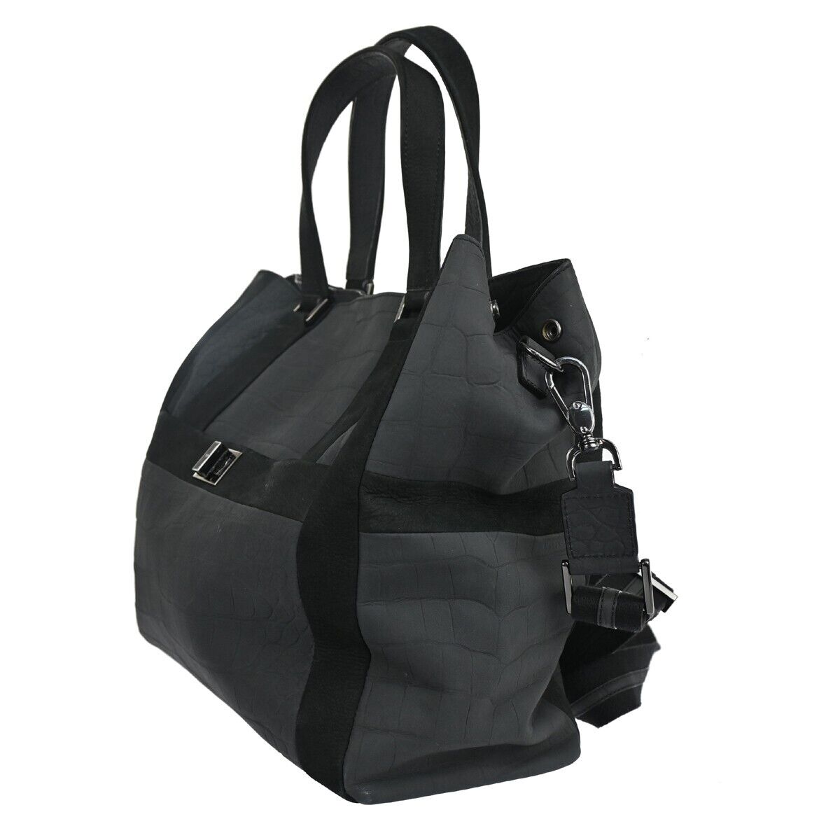 ANYA HINDMARCH Logo 2Way Shoulder Hand Bag Embossing Suede Leather Black 05DA069