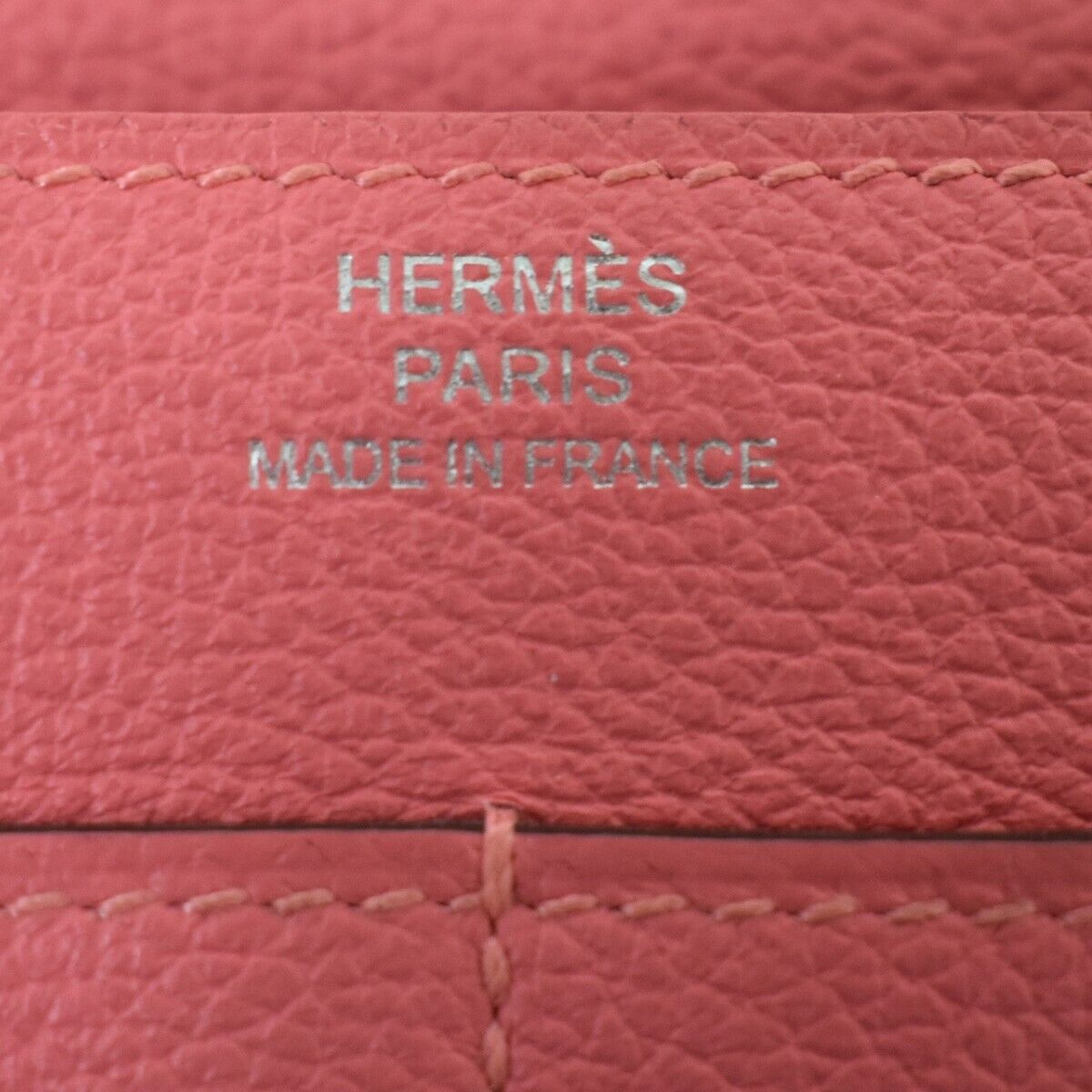 HERMES Logo Dogon GM Bifold Wallet Purse Evercalf Leather Pink France 50RC661