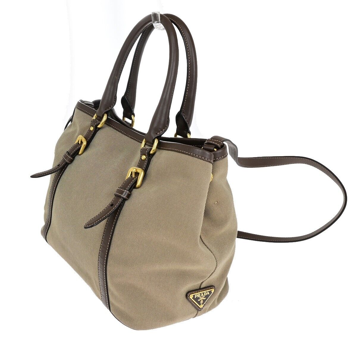 PRADA MILANO Logo Jacquard 2Way Shoulder Hand Bag Canvas Leather KI BN 70EB676