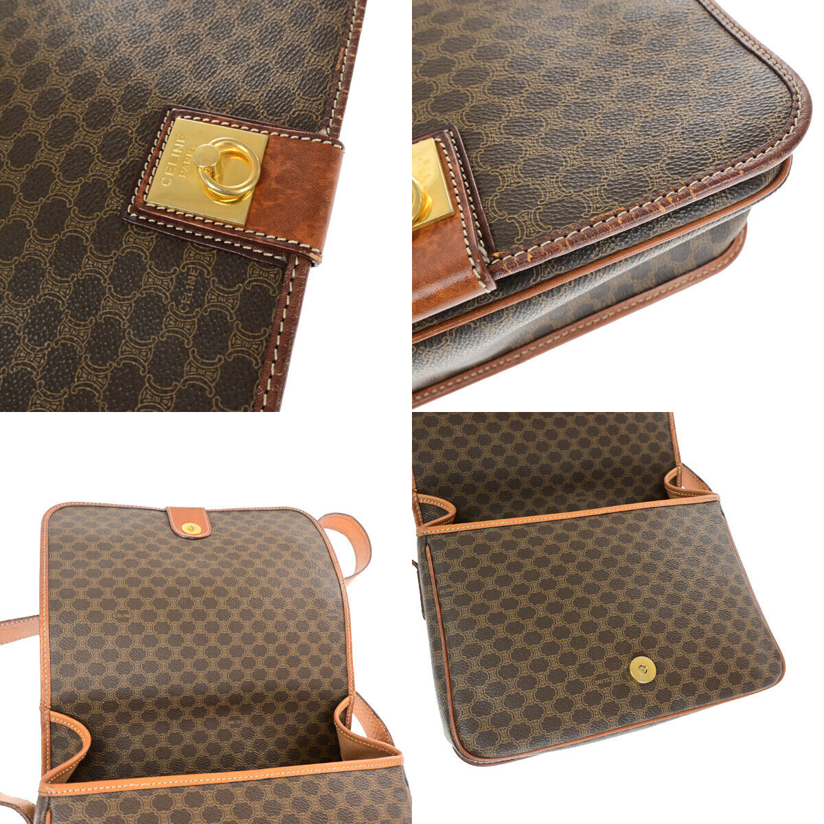 CELINE Logo Macadam Pattern Shoulder Bag PVC Leather Brown GHW Italy 05YF255