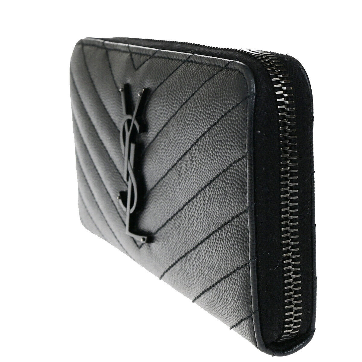SAINT LAURENT YSL Logo Lou Long Bifold Zipper Wallet Leather Black Italy 80YG498