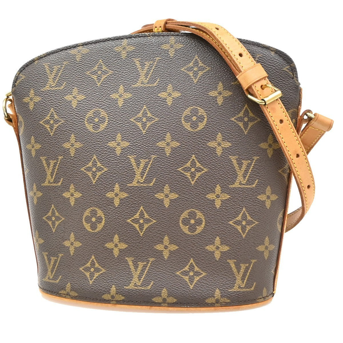 LOUIS VUITTON Logo Drouot Shoulder Bag Monogram Leather Brown M51290 74KD177