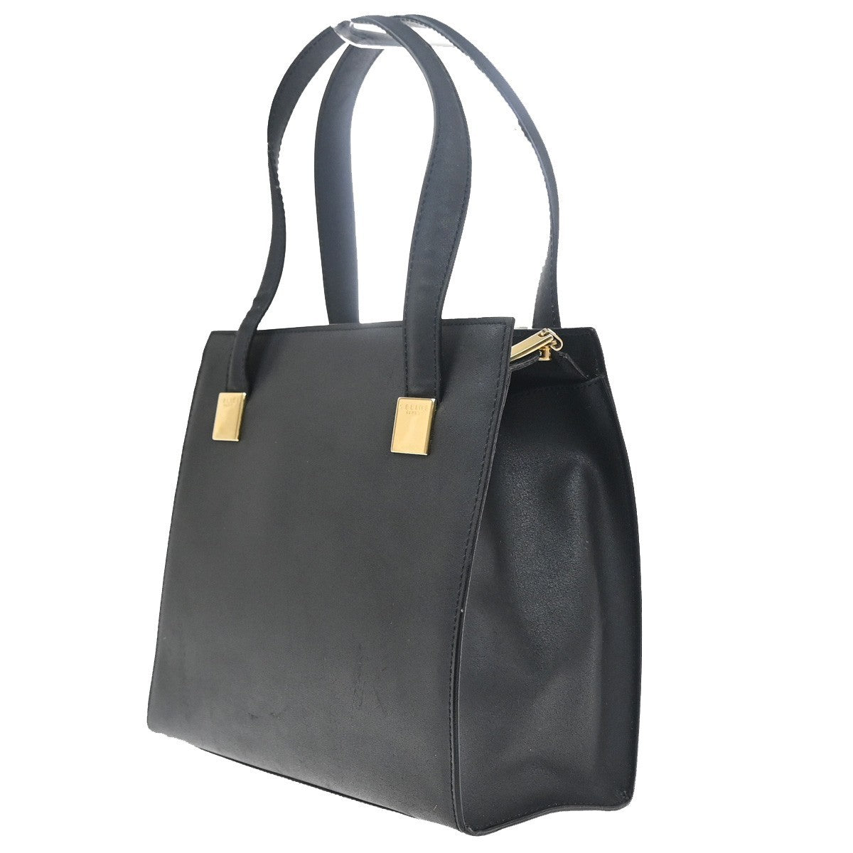 CELINE Logo Shoulder Hand Tote Bag Leather Black GHW Italy 30KC715