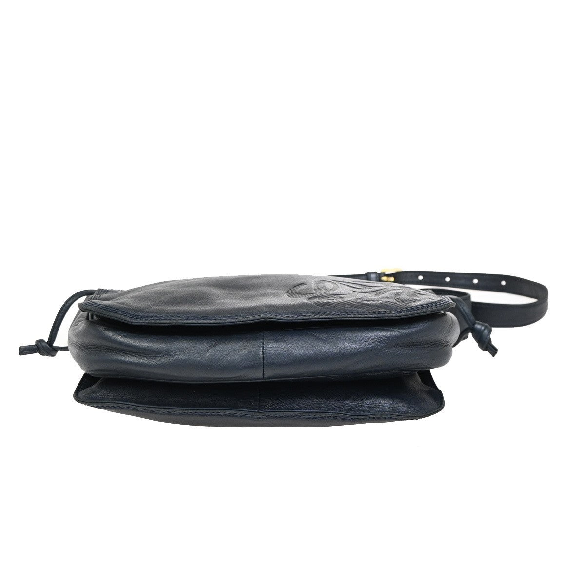 LOEWE LOGO Anagram Drawstring Shoulder Bag Nappa Leather Blue GHW Spain 83ZA266