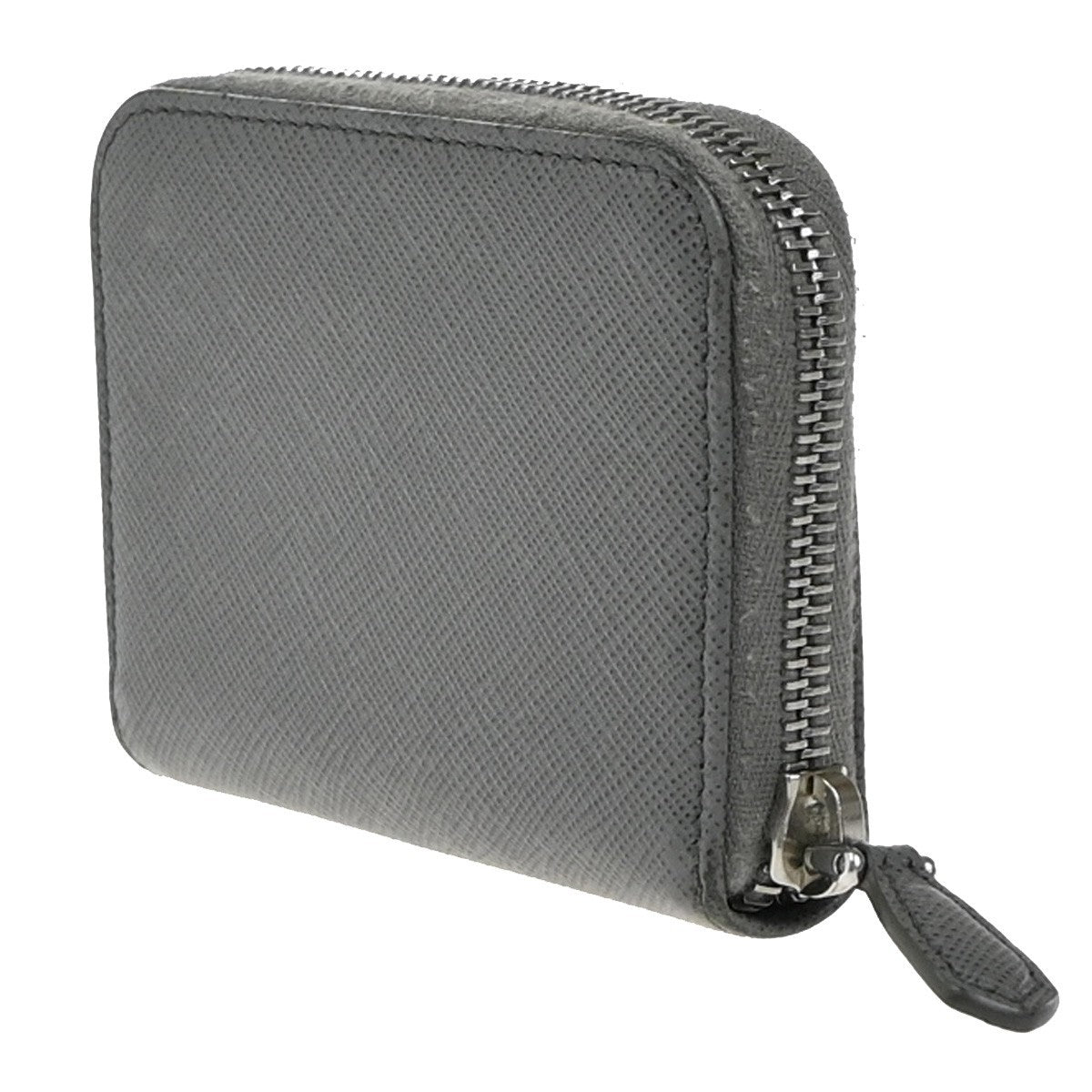 PRADA Zip Around Coin Case Compact Wallet Saffiano Leather Gray Italy 69KP577