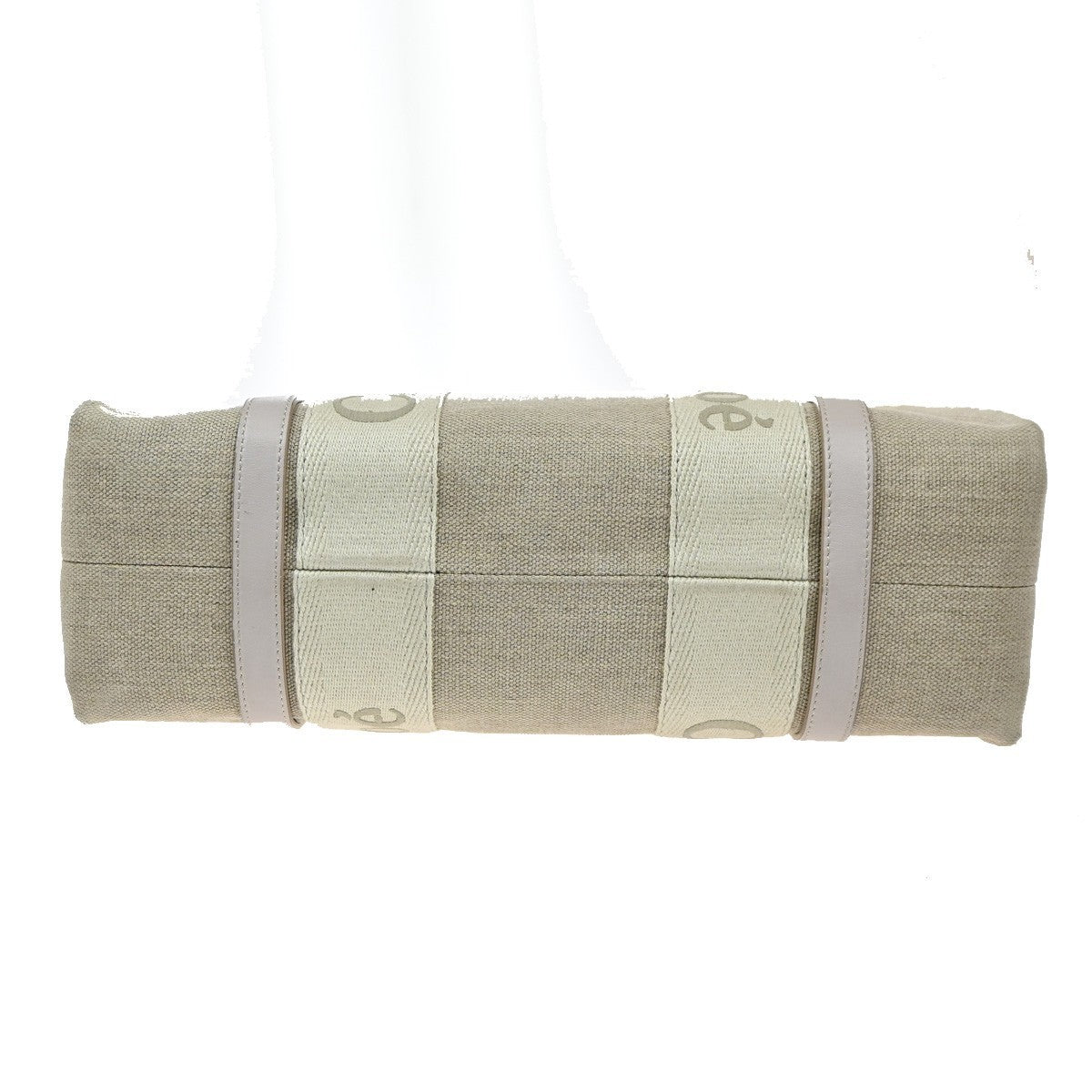 CHLOE Logo Woody Medium Shoulder Tote Bagi Linen Leather Beige Italy 84YJ242