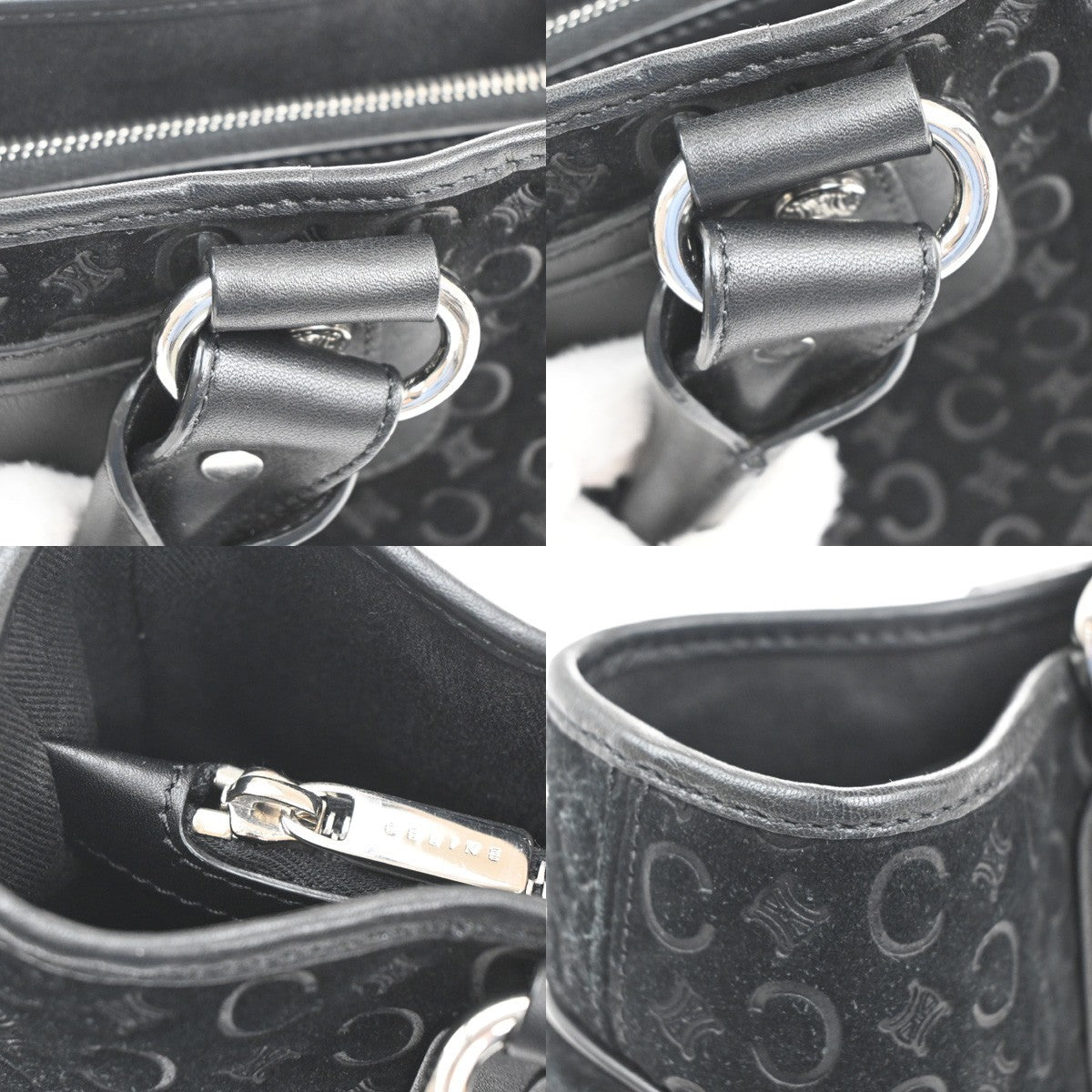 CELINE Logo C Macadam Pattern Boogie Hand Bag Suede Leather Black SHW 34MA429