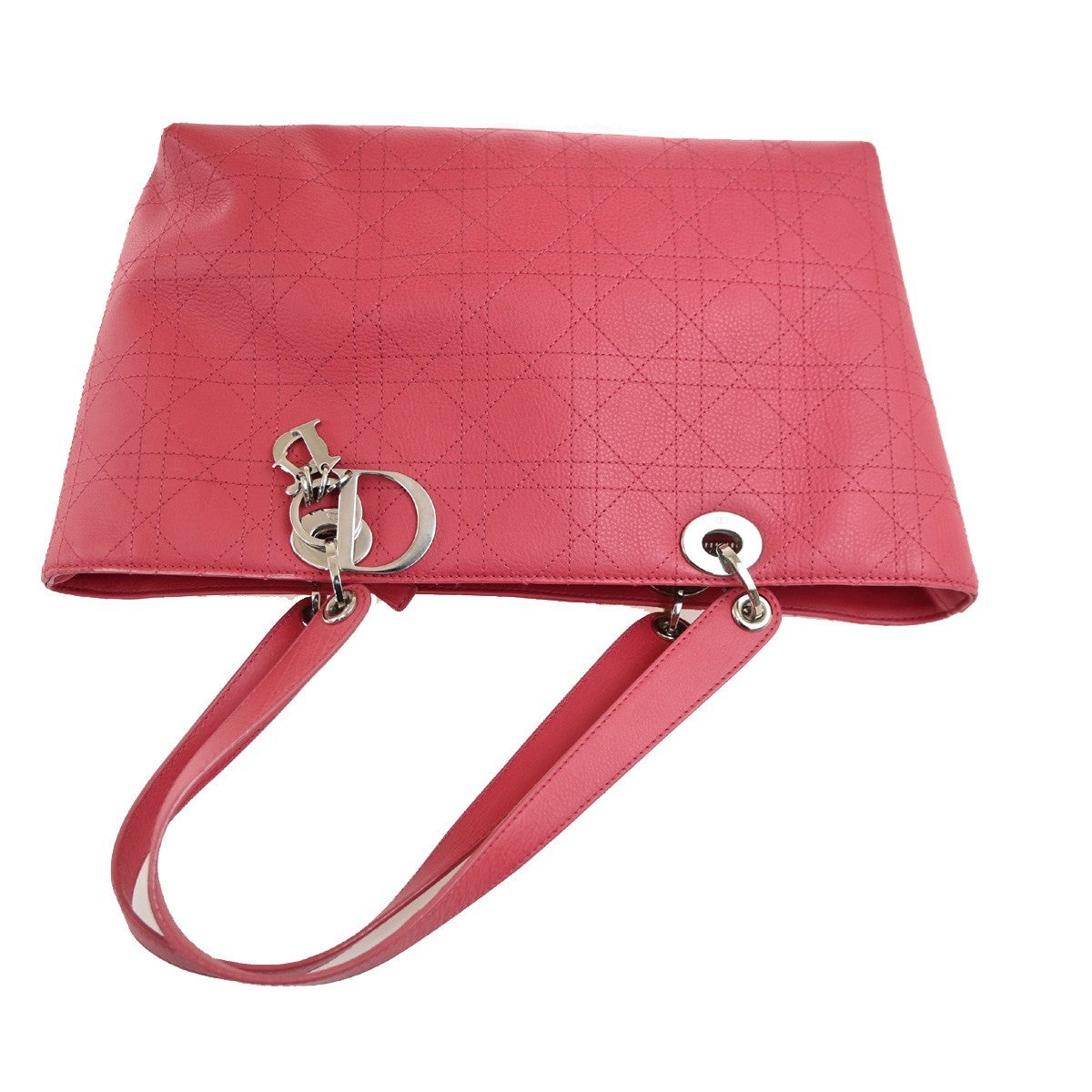 CHRISTIAN DIOR Lady Cannage Shoulder Tote Bag Leather Pink SHW 75TA300