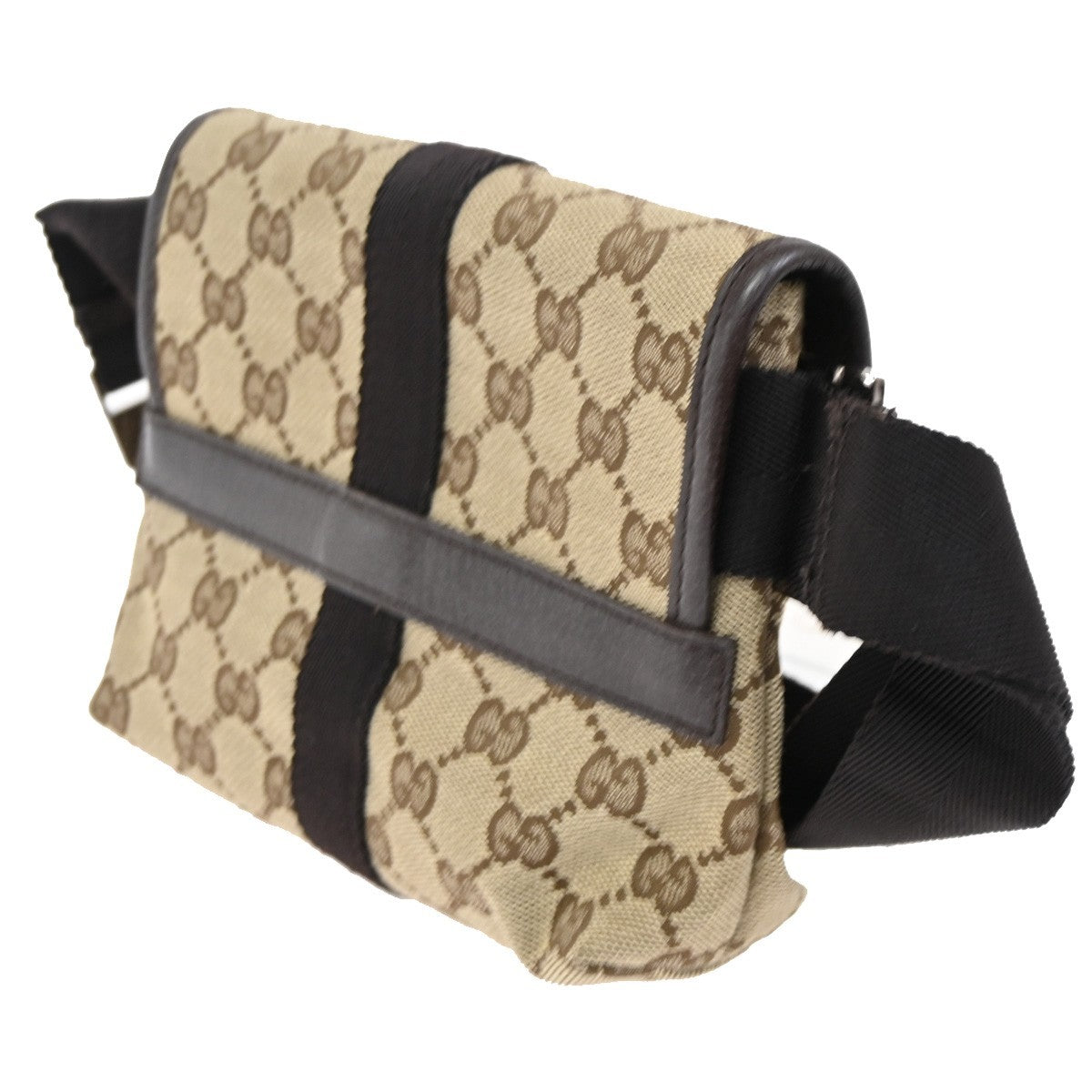 GUCCI GG Pattern Waist Bag Canvas Leather Beige Brown SHW Italy 76KB758
