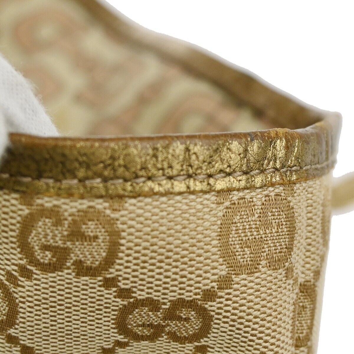 GUCCI GG Pattern Sherry Mini Hand Bag canvas Leather Beige Gold Italy 67DA078