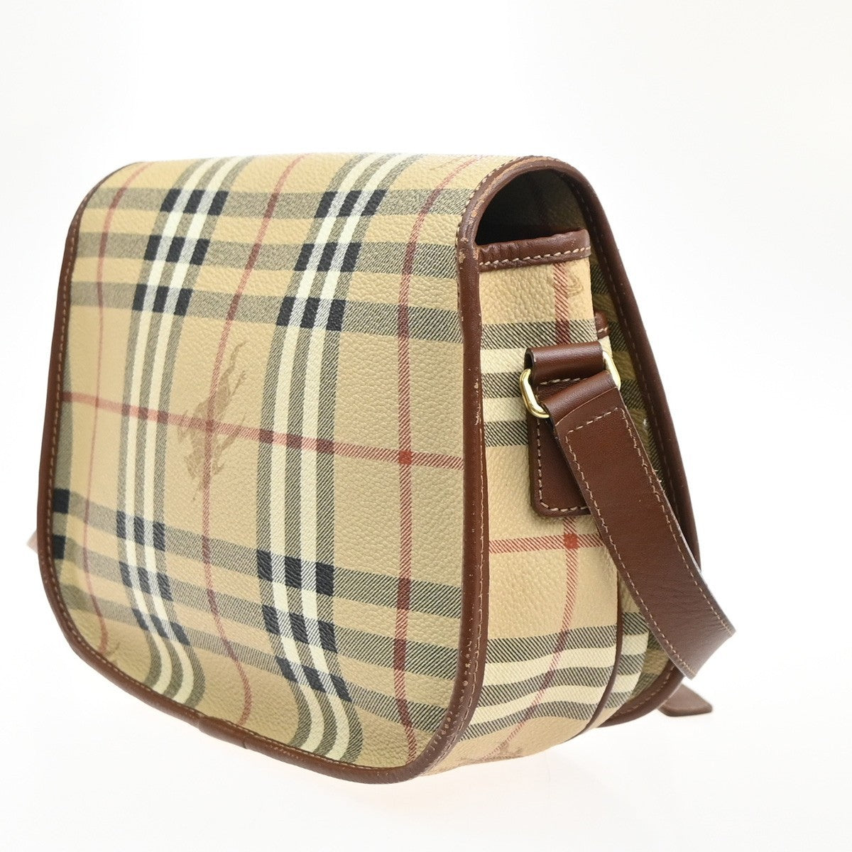 BURBERRY Nova Check Pattern Shoulder Bag PVC Leather Beige Italy GHW 35RL999