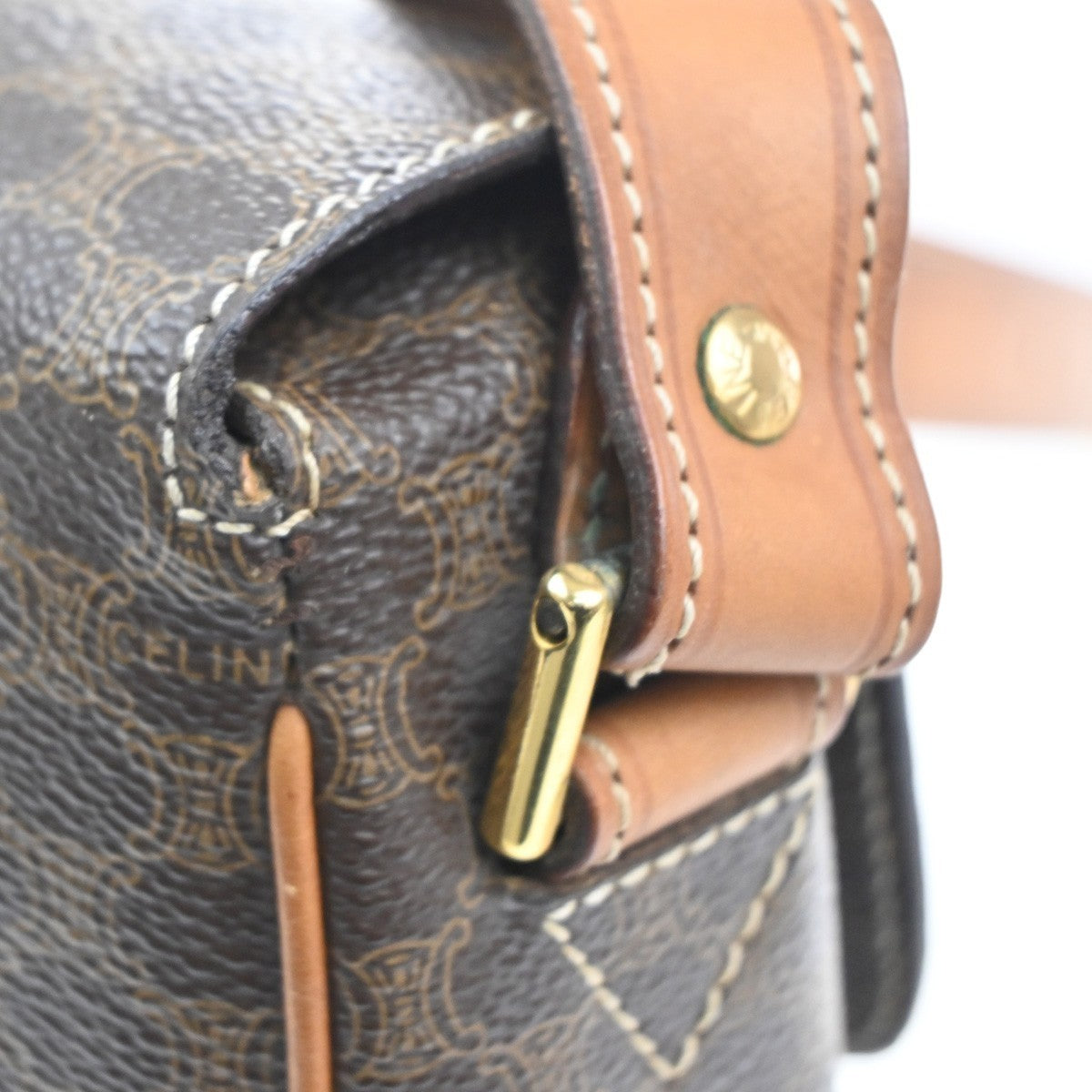 CELINE Logo Macadam Pattern Shoulder Bag PVC Leather Brown GHW Italy 38MA206