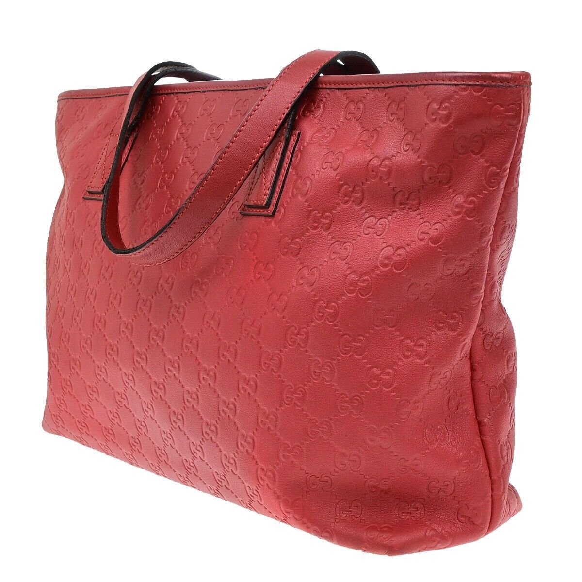 GUCCI Logo Guccissima GG Pattern Shoulder Tote  Bag Leather Red GHW 87ED994
