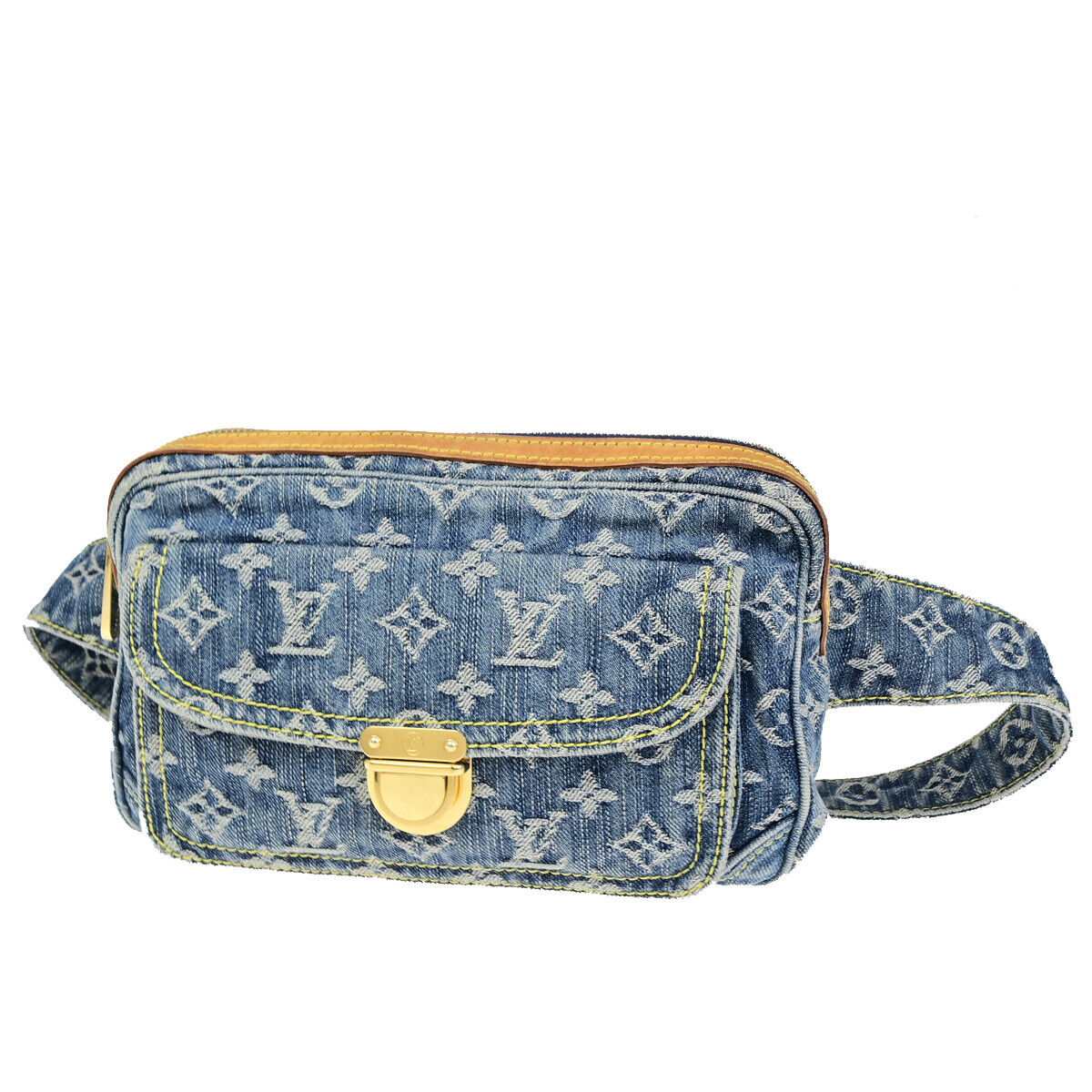 LOUIS VUITTON Waist Bum Bag Monogram Denim Leather Blue GHW M95347 388RK734