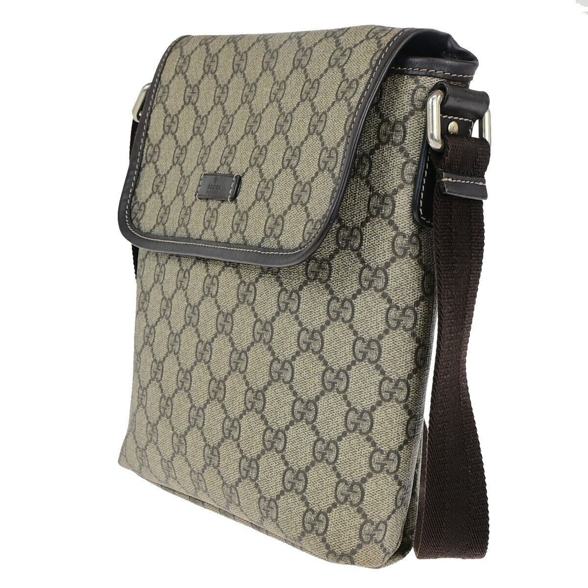 GUCCI Logo GG Pattern Crossbody Shoulder Bag PVC Leather Brown Italy 68EC870
