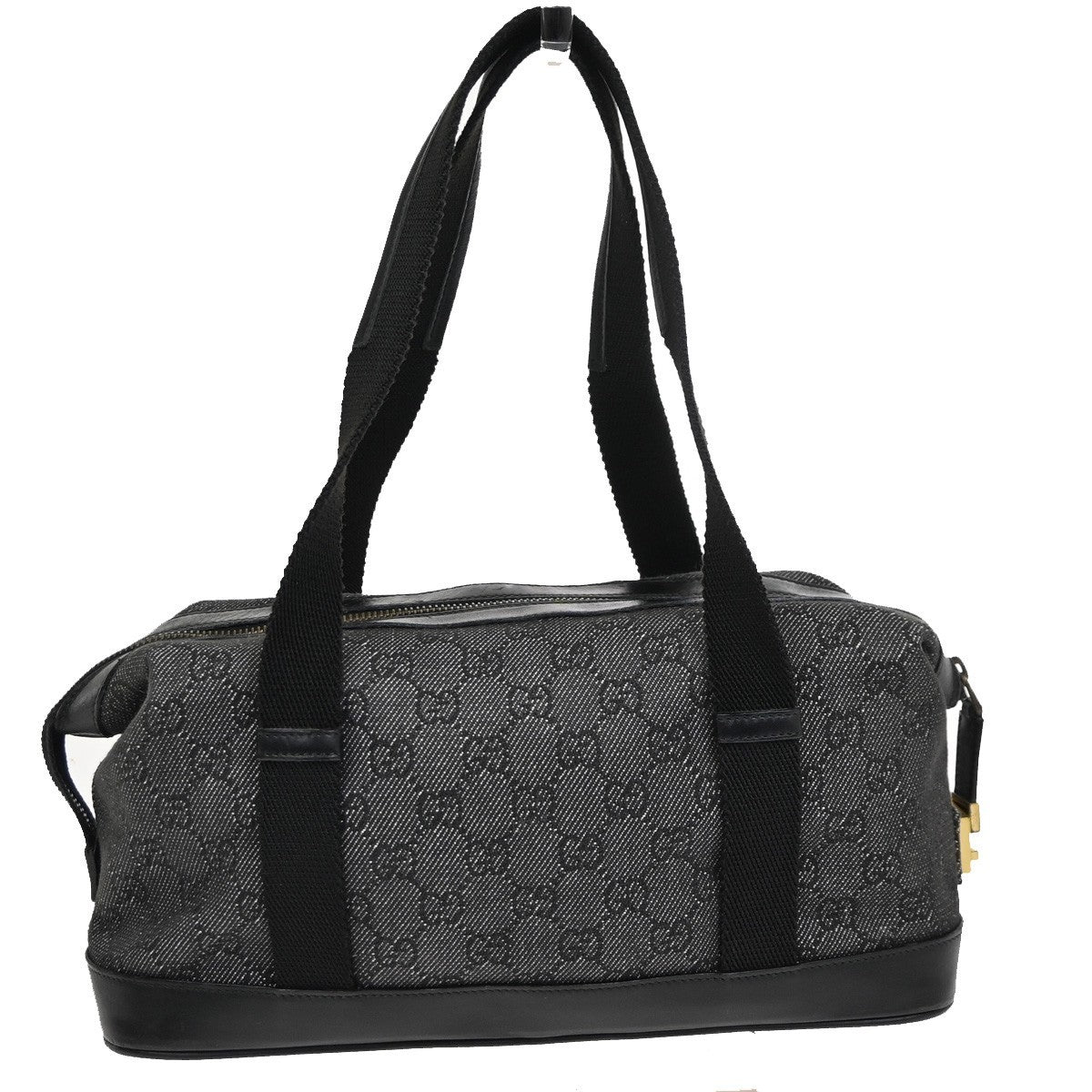 GUCCI GG Canvas Mini Boston Handbag Black Leather Canvans GHW Italy 36KC924
