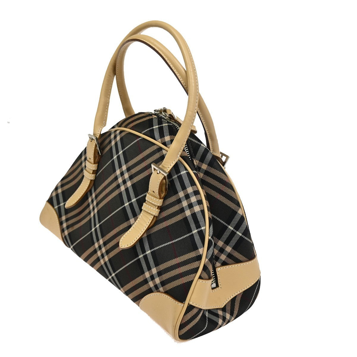 BURBERRY BLUE LABEL Nova Check Tote Bag Heart Charm Canvas Leather Brown 63KC467