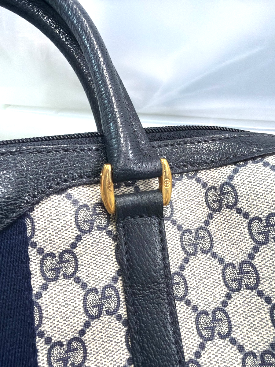 GUCCI GG Pattern Sherry Web Travel Hand Bag PVC Leather Navy Blue Italy 33YJ219
