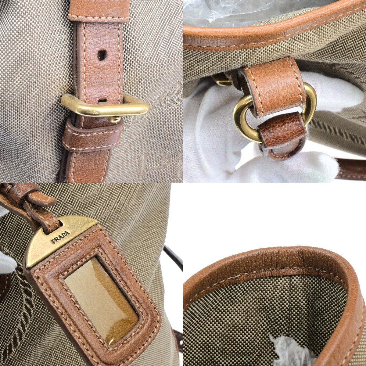 PRADA MILANO Logo Jacquard 2Way Shoulder Hand Bag Canvas Leather Brown 82EE119