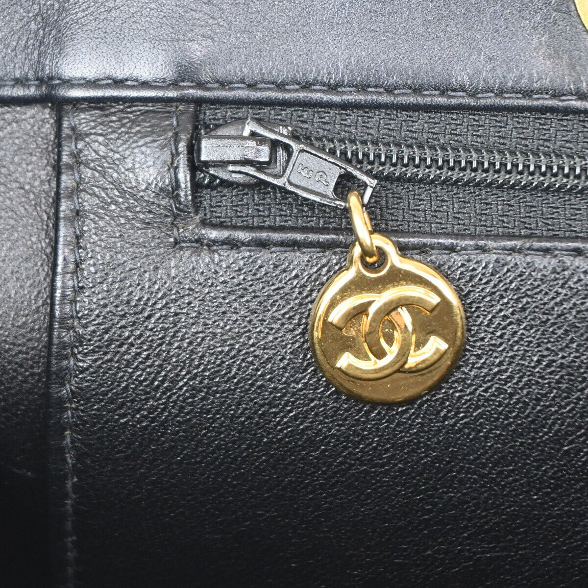CHANEL CC Logo Chain Shoulder Tote Bag Leather BK GHW France Vintage 649RJ851