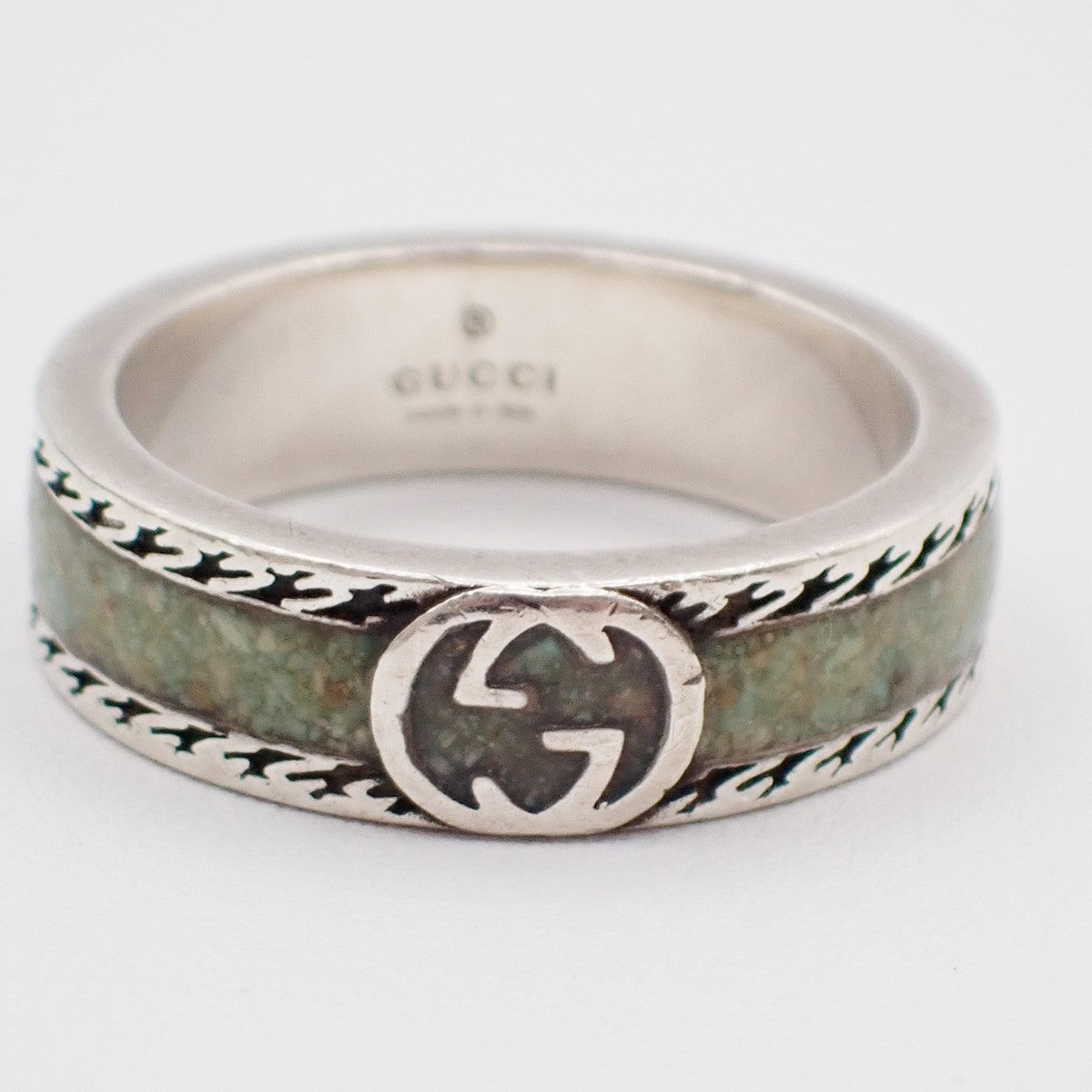 GUCCI Interlocking G Ring Ag 925 Size JP 17 US 8.5 Green Silver Italy 63YH795
