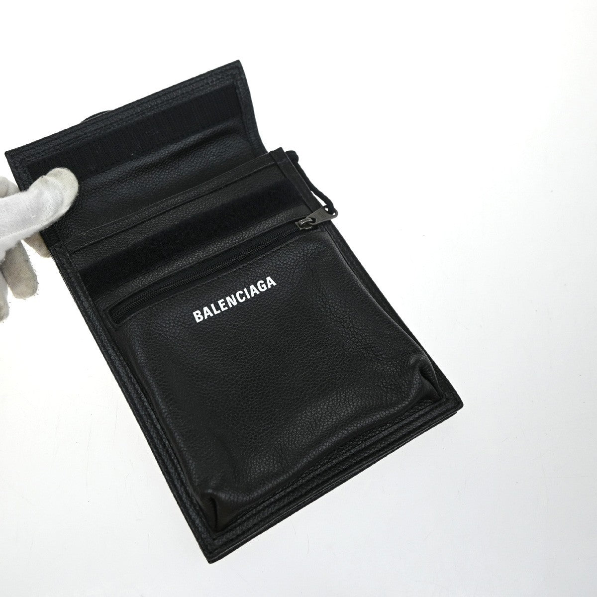 BALENCIAGA Logo Explorer Pouch Mini Shoulder Bag Leather Black SHW Italy 82RF930