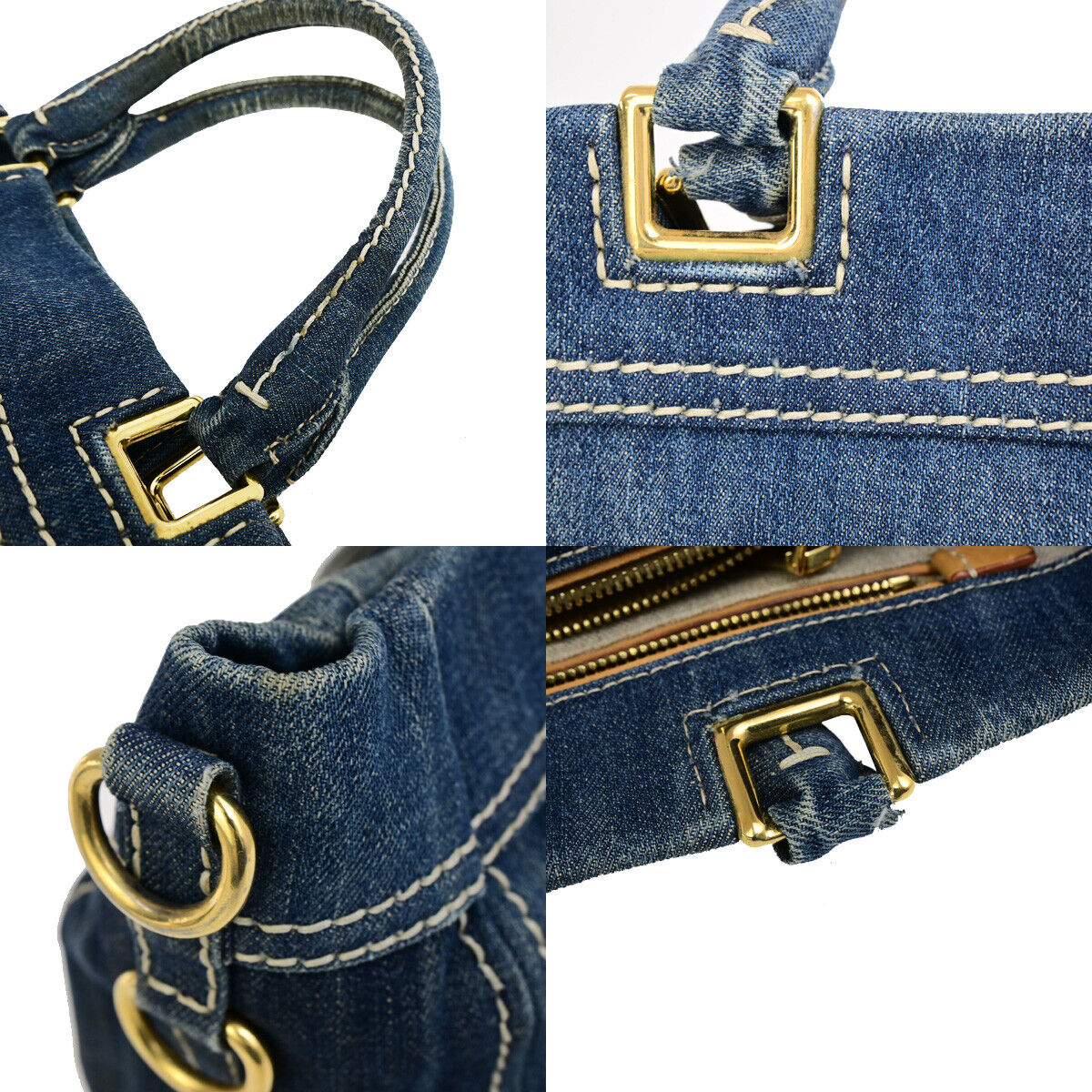 PRADA Logor Hand Tote Bag Denim Leather Blue Acio GHW Italy 80YG643