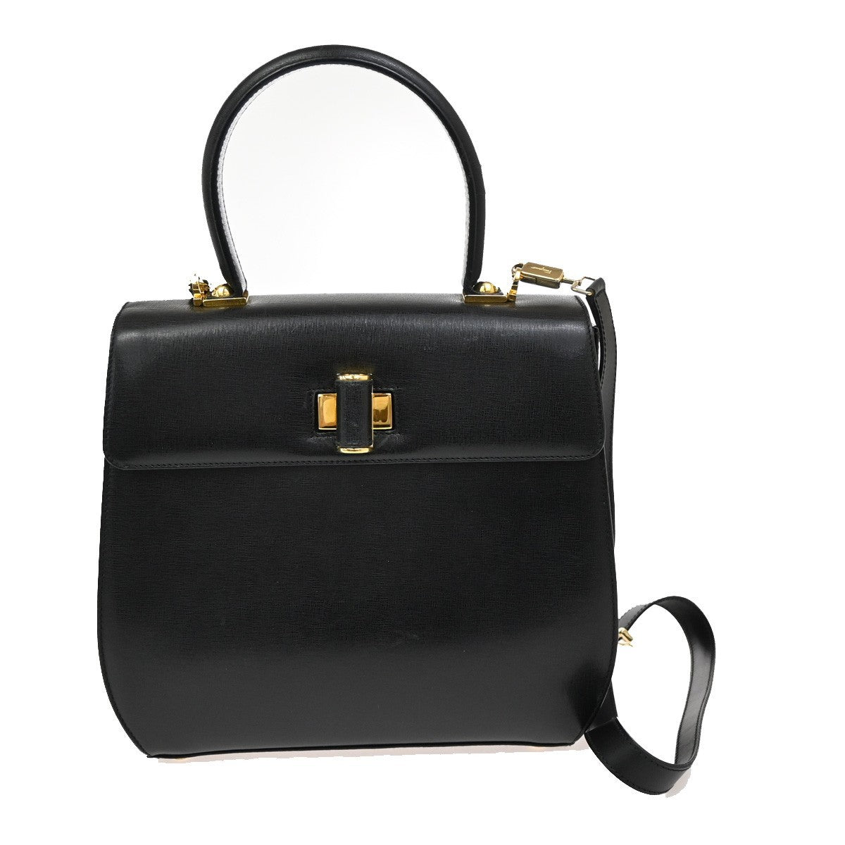 SALVATORE FERRAGAMO 2Way Shoulder Hand Bag Leather Black GHW Italy 68FC130