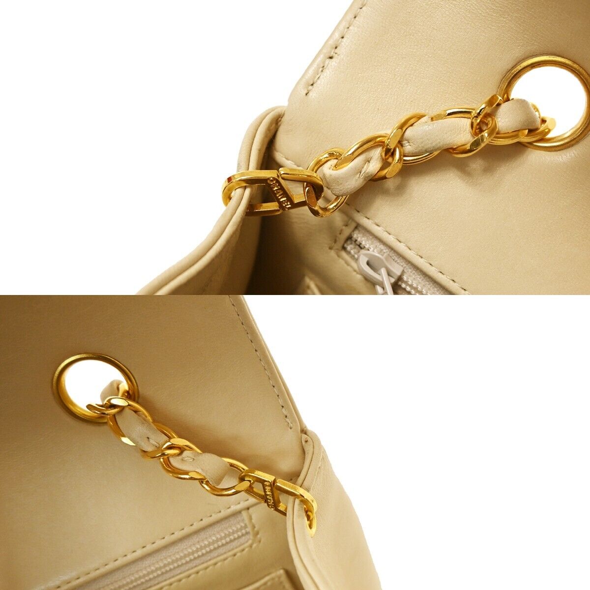 CHANEL CC Logo Diana Matelasse 25 Chain Shoulder Bag Leather Beige GHW 898RH912